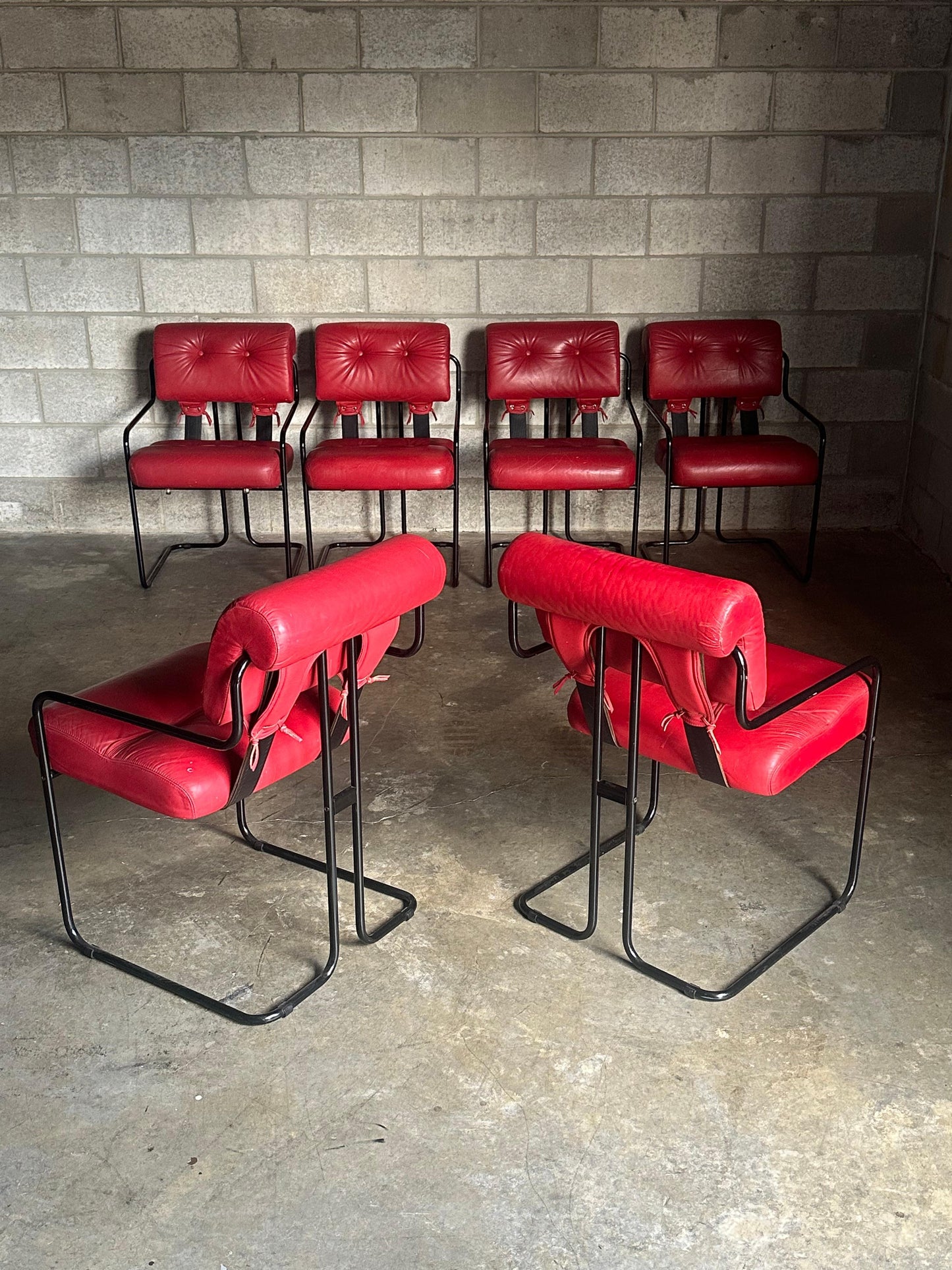 Frisman Vintage Tucroma Chairs by Guido Faleschini for I4 Mariani, Red Leather- Set of 6