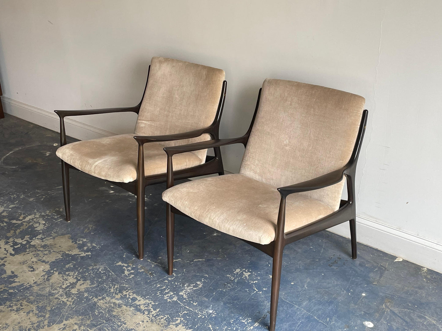 Frisman Vintage Ib Kofod Larsen Sculptural Lounge Chairs