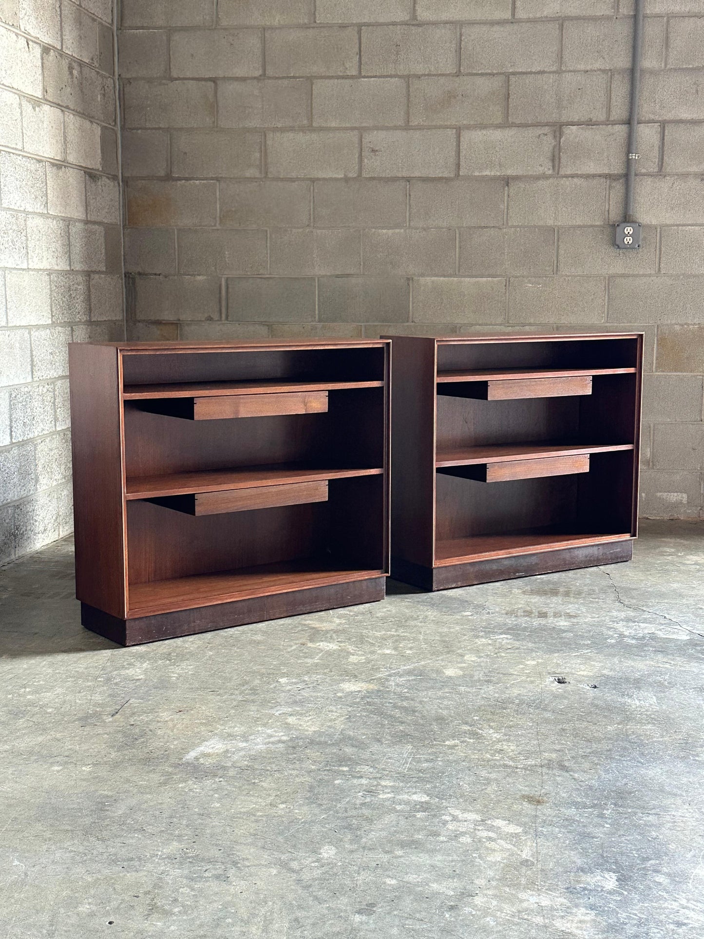 Frisman Vintage Edward Wormley for Dunbar Bookcases With Floating Drawers- a Pair