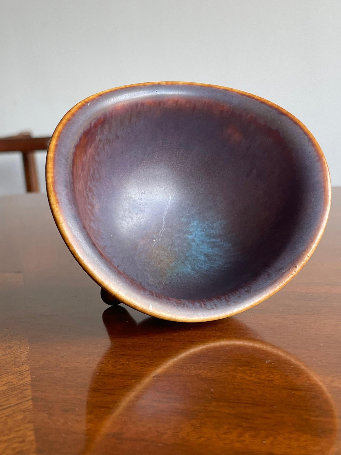 Frisman Vintage Gunnar Nylund for Rörstrand Rare Footed Bowl, Stoneware Ceramic Blue and Brown