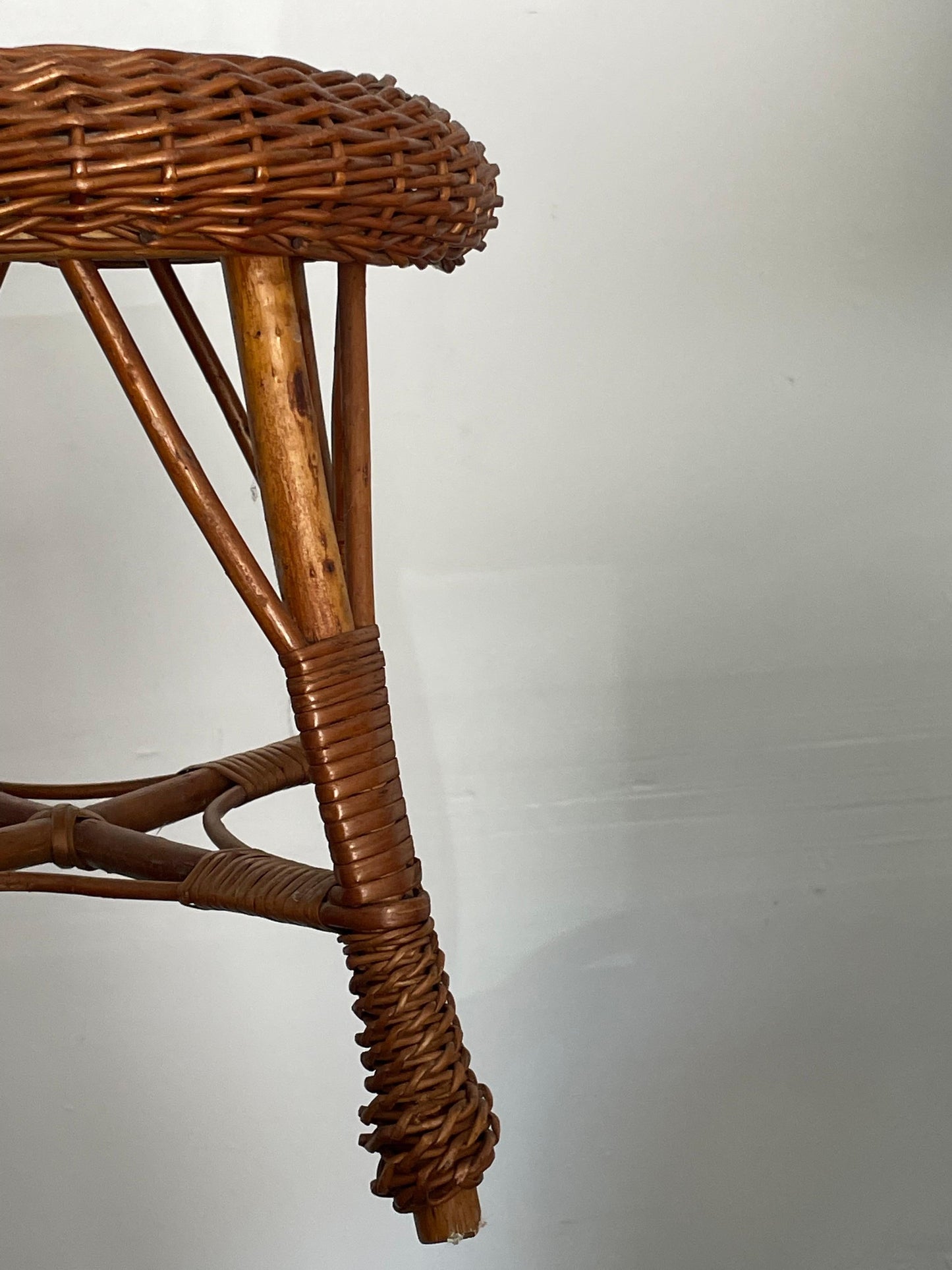 Frisman Vintage Bamboo and Wicker Stool, Style of Tony Paul and Franco Albini