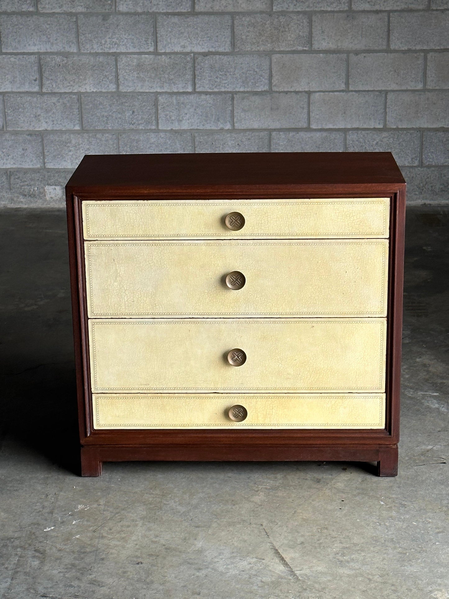 Frisman Vintage Tommi Parzinger Leather Front Chest of Drawers for Charak Modern