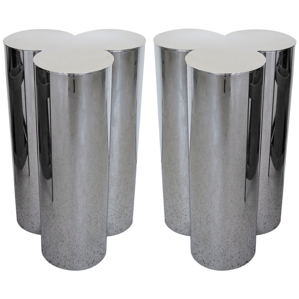 Frisman Vintage Pair of Stainless Steel Pedestals by Mastercraft