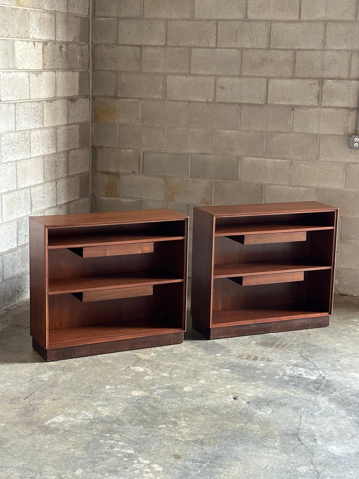 Frisman Vintage Edward Wormley for Dunbar Bookcases With Floating Drawers- a Pair