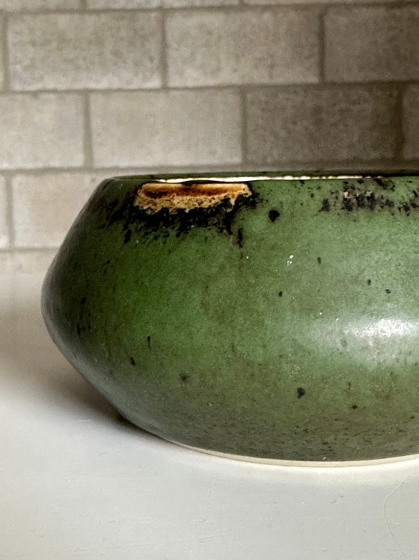 Frisman Vintage Carl Harry Stålhane for Rörstrand Atelje Mottled Green Ceramic Bowl/ Low Vase