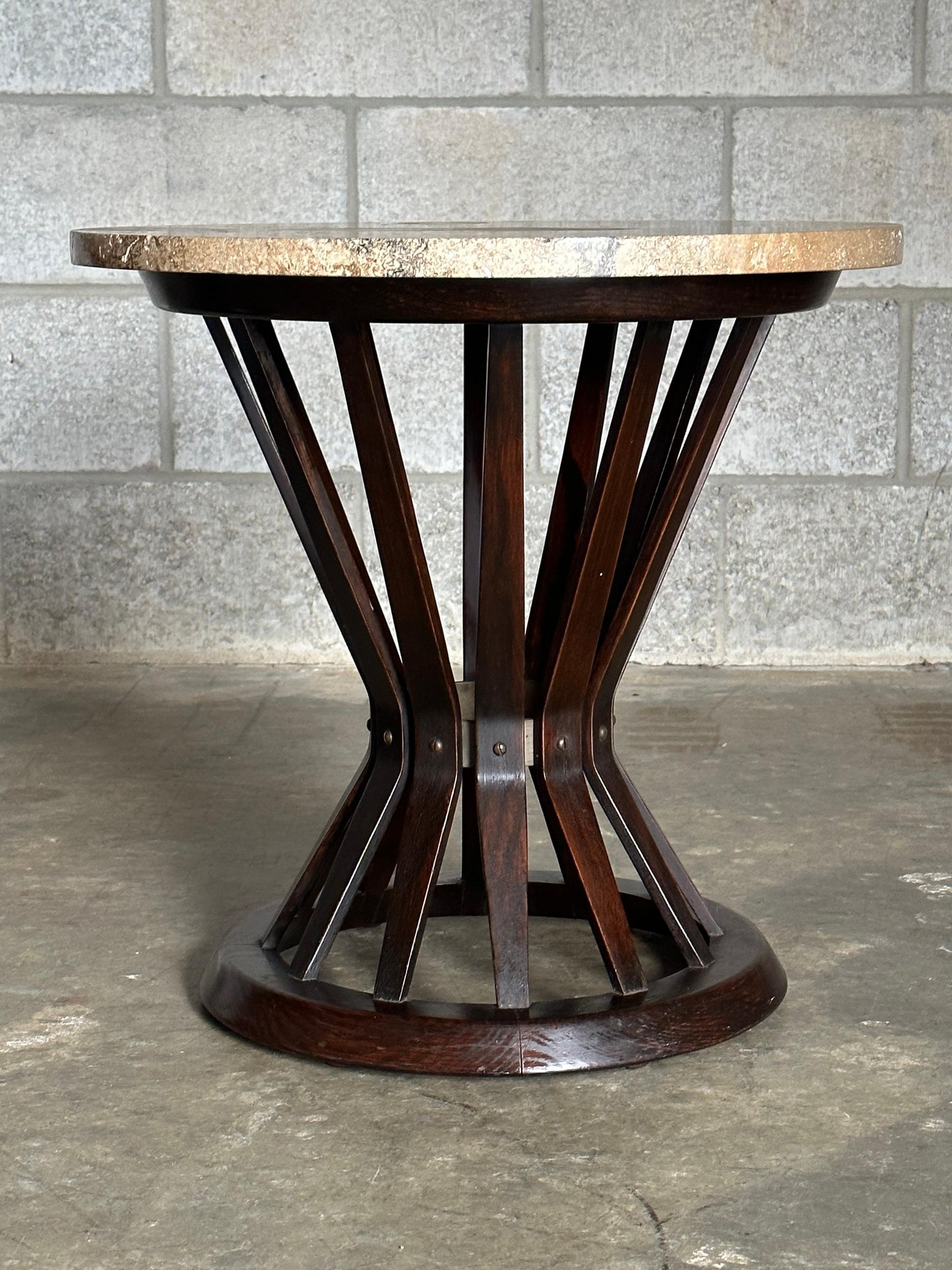 Frisman Vintage Edward Wormley for Dunbar Sheaf of Wheat Tables, Travertine and Ash