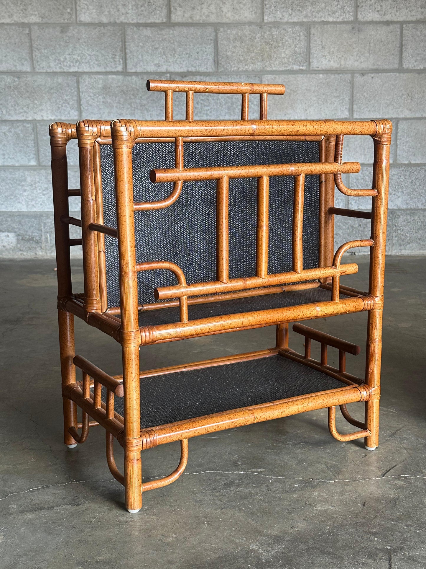 Frisman Vintage Vintage Pagoda British Colonial Style Bamboo and Cane Magazine Racks- a Pair