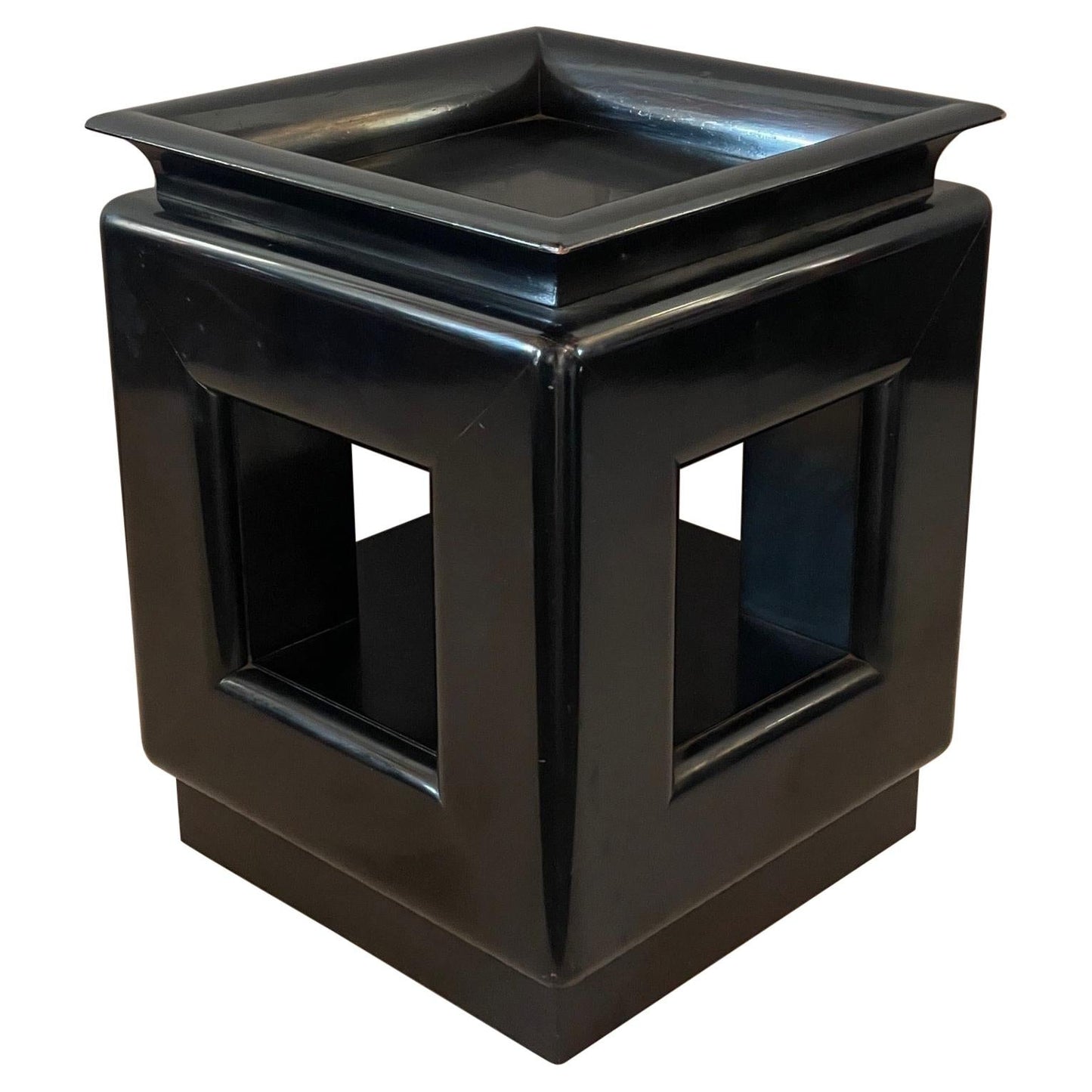 Frisman Vintage James Mont Occasional Pedestal Table Black Laquer