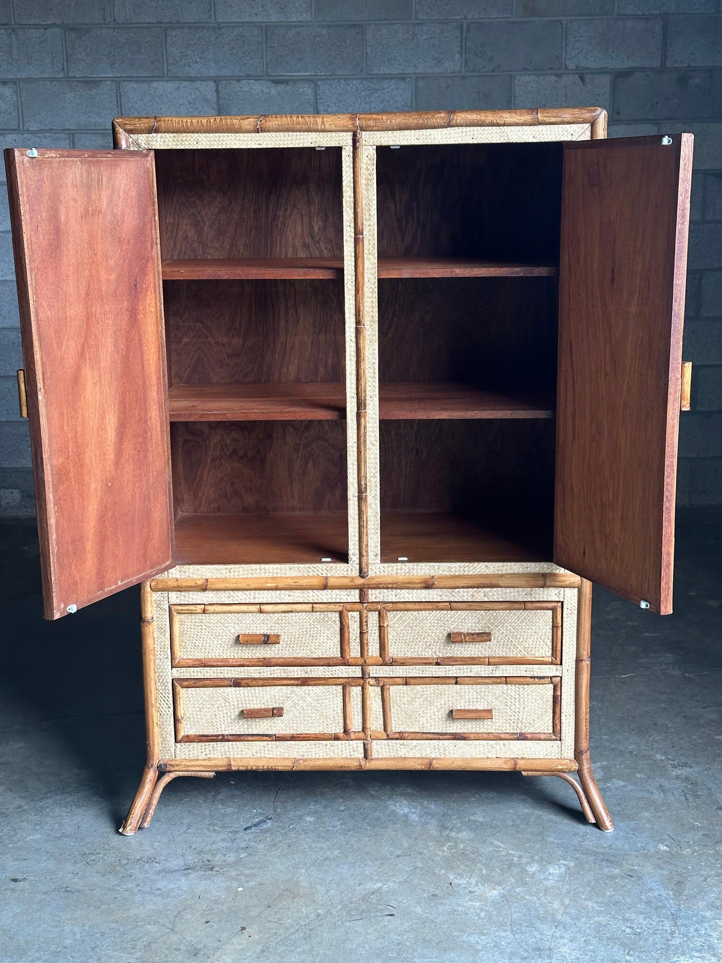 Frisman Vintage Vintage Bamboo and Grass Cloth Dresser / Armoire