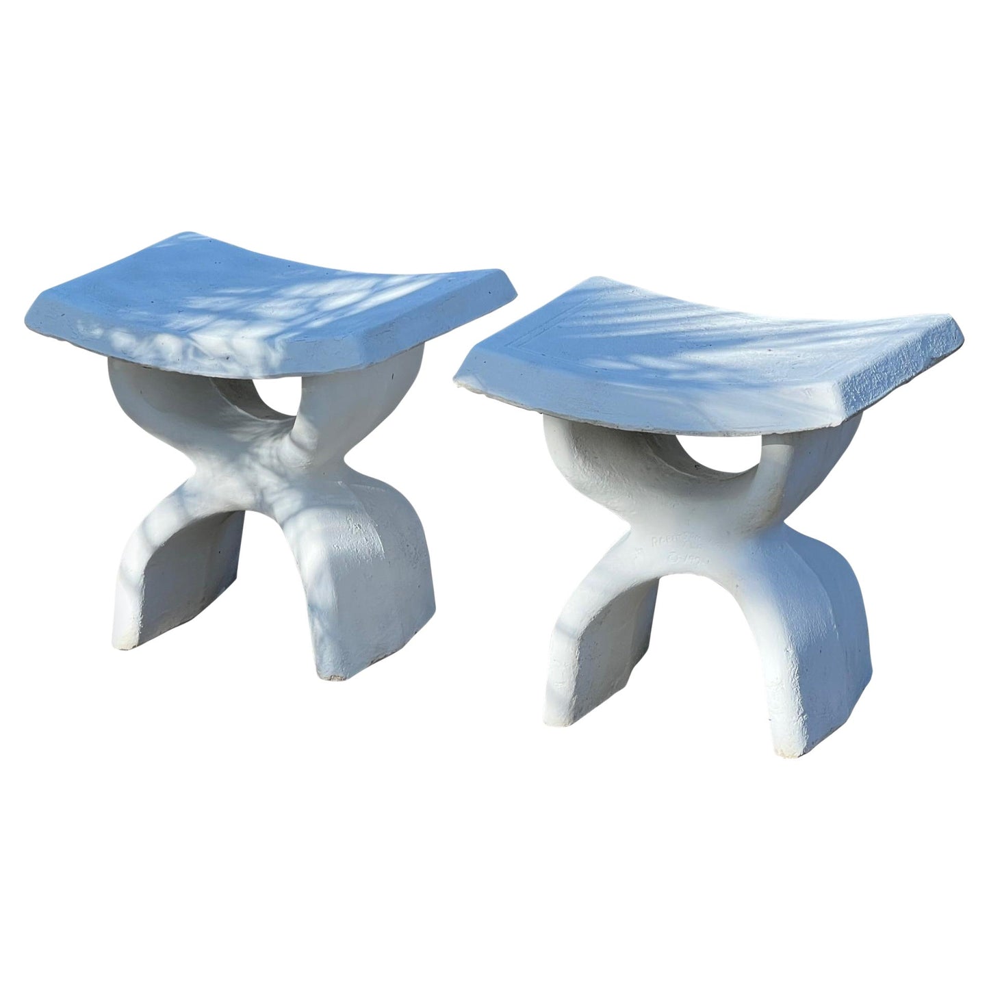 Frisman Vintage Pair of Biomorphic Concrete Stools, 1974