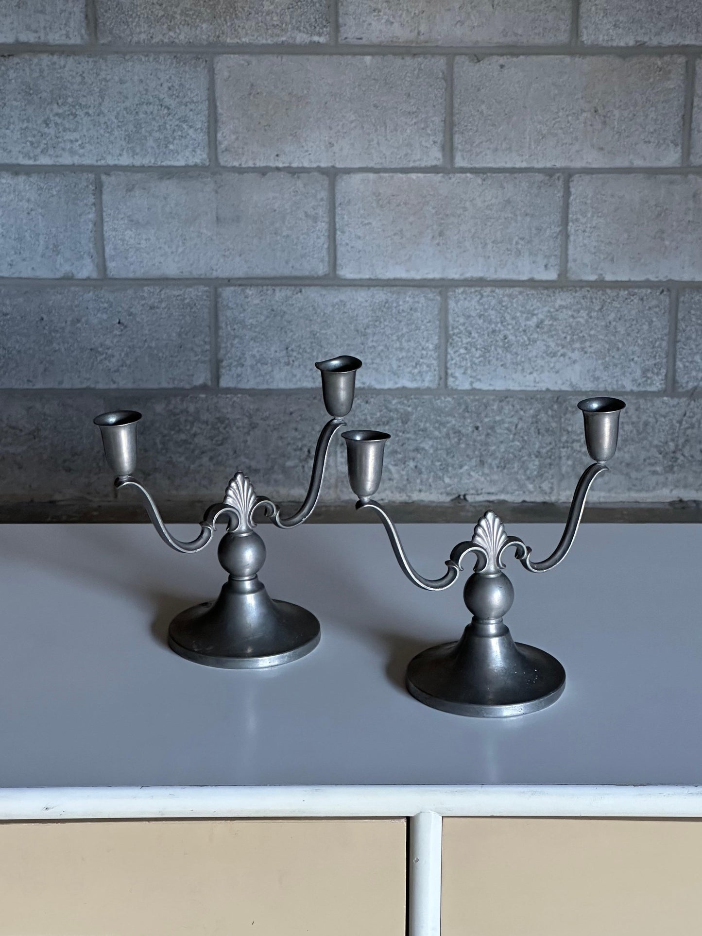 Frisman Vintage Swedish Grace Candelabras by Firma Svenskt Tenn in Pewter- a Pair