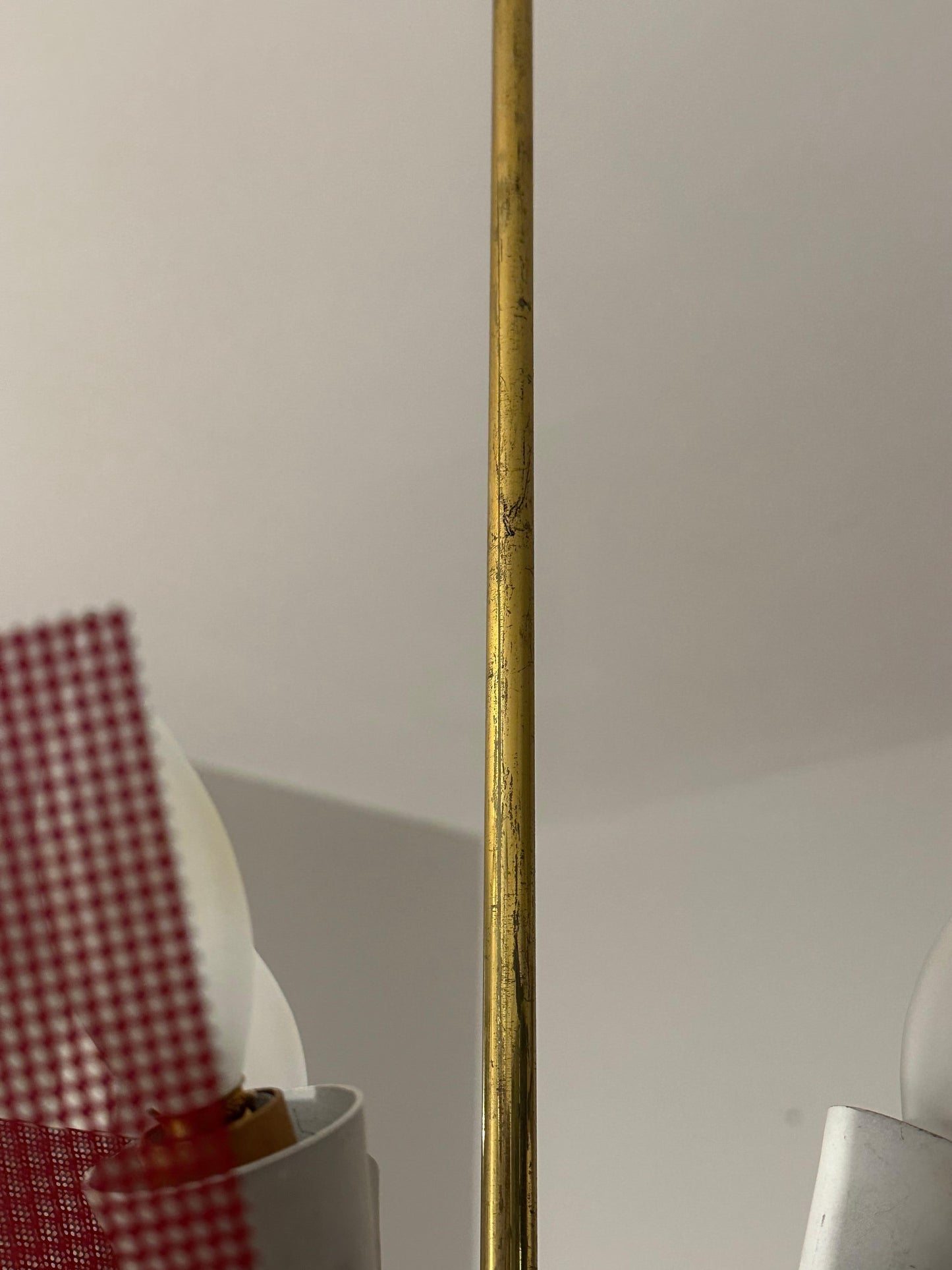 Frisman Vintage Mid Century Modern Perforated Red Metal and Brass Chandelier