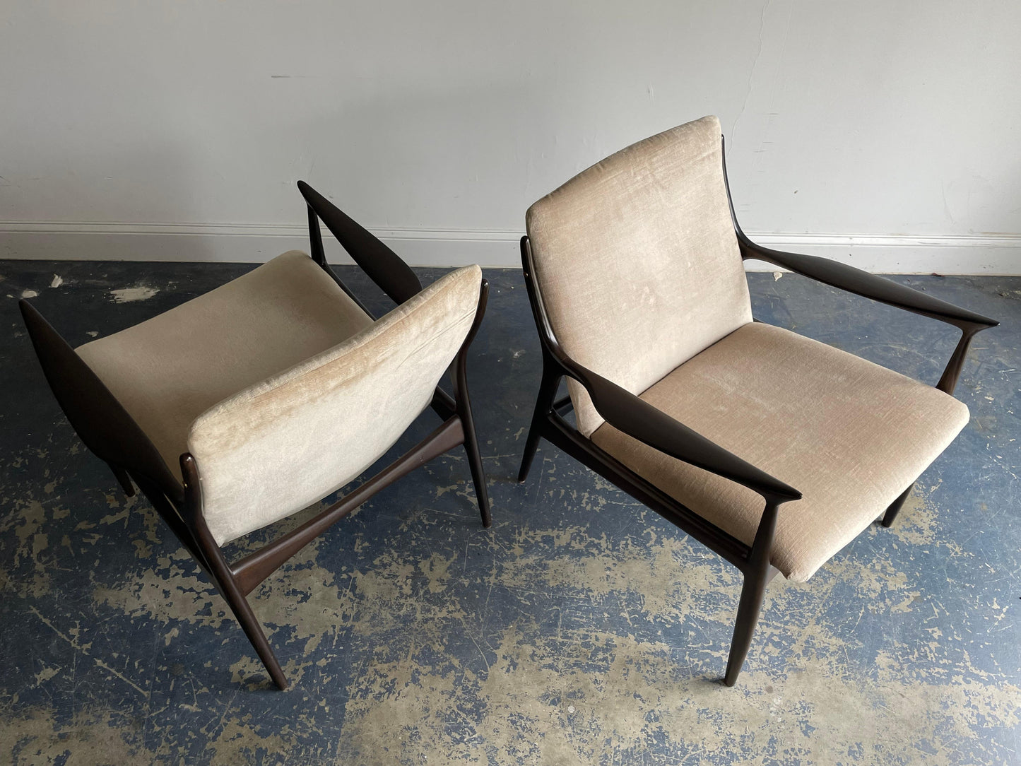 Frisman Vintage Ib Kofod Larsen Sculptural Lounge Chairs