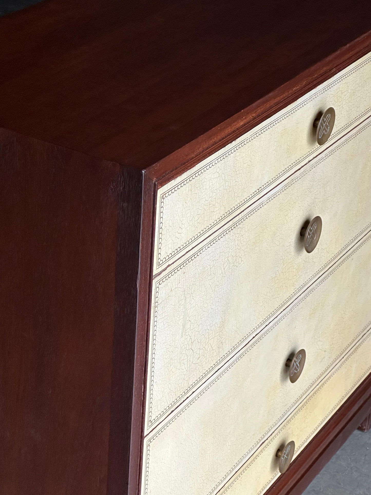 Frisman Vintage Tommi Parzinger Leather Front Chest of Drawers for Charak Modern