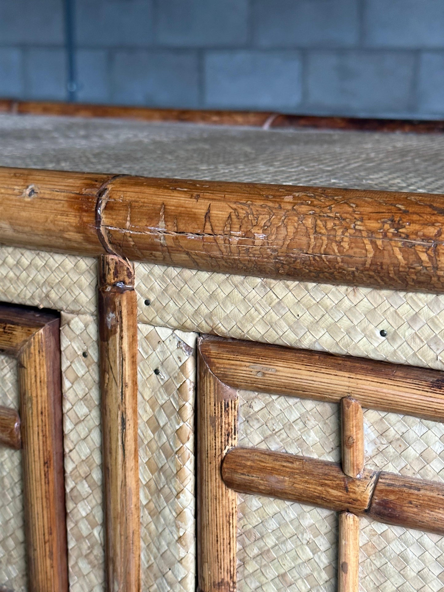 Frisman Vintage Vintage Bamboo and Grass Cloth Dresser / Armoire