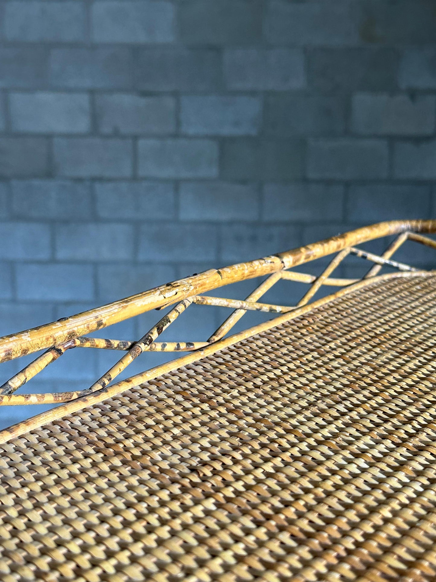 Frisman Vintage Burnt Bamboo and Cane Serving Tray