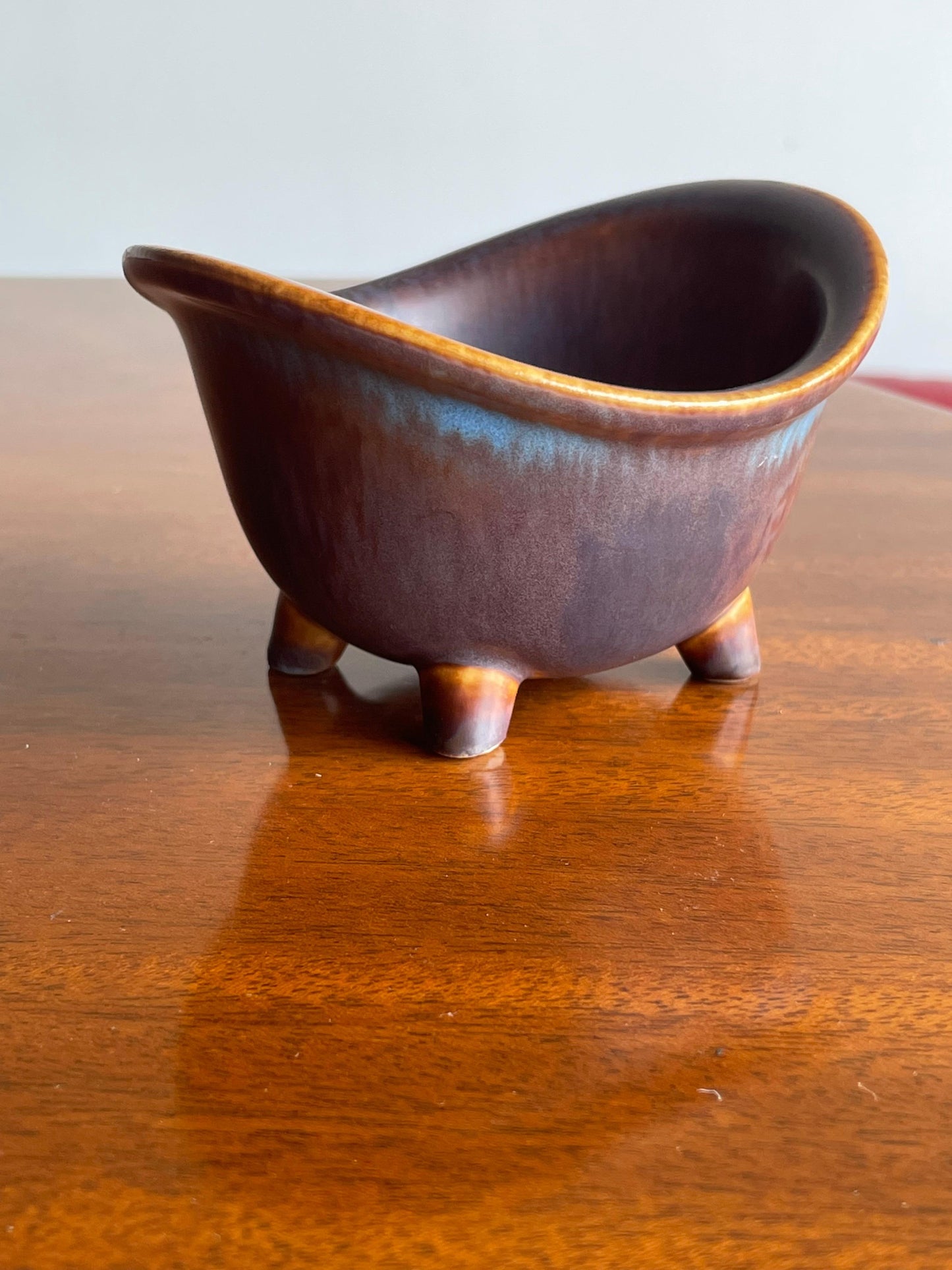 Frisman Vintage Gunnar Nylund for Rörstrand Rare Footed Bowl, Stoneware Ceramic Blue and Brown