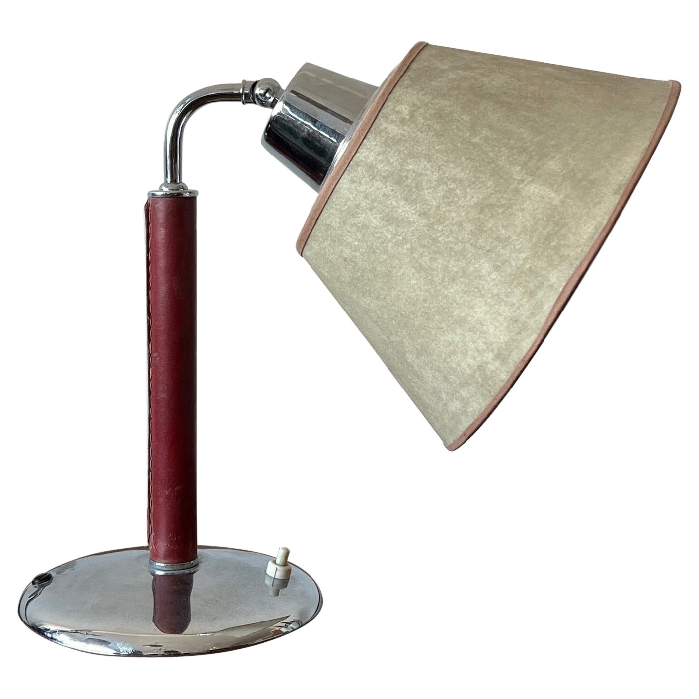 Frisman Vintage Elegant Desk Lamp in Red Leather and Parchment Shade