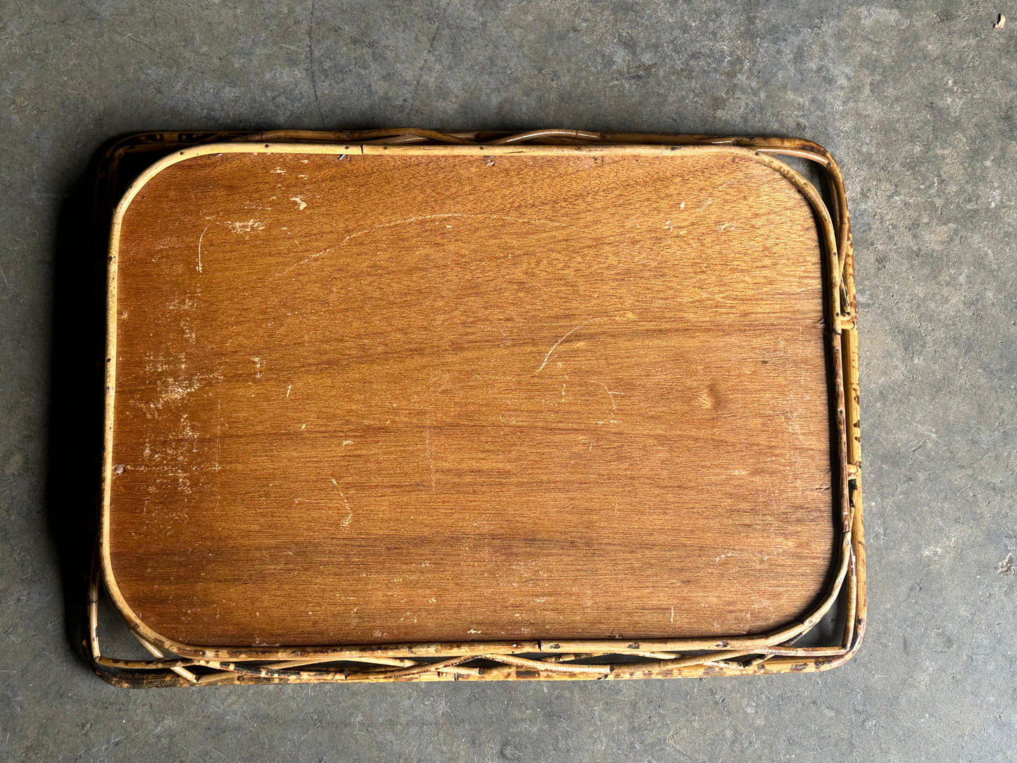 Frisman Vintage Burnt Bamboo and Cane Serving Tray