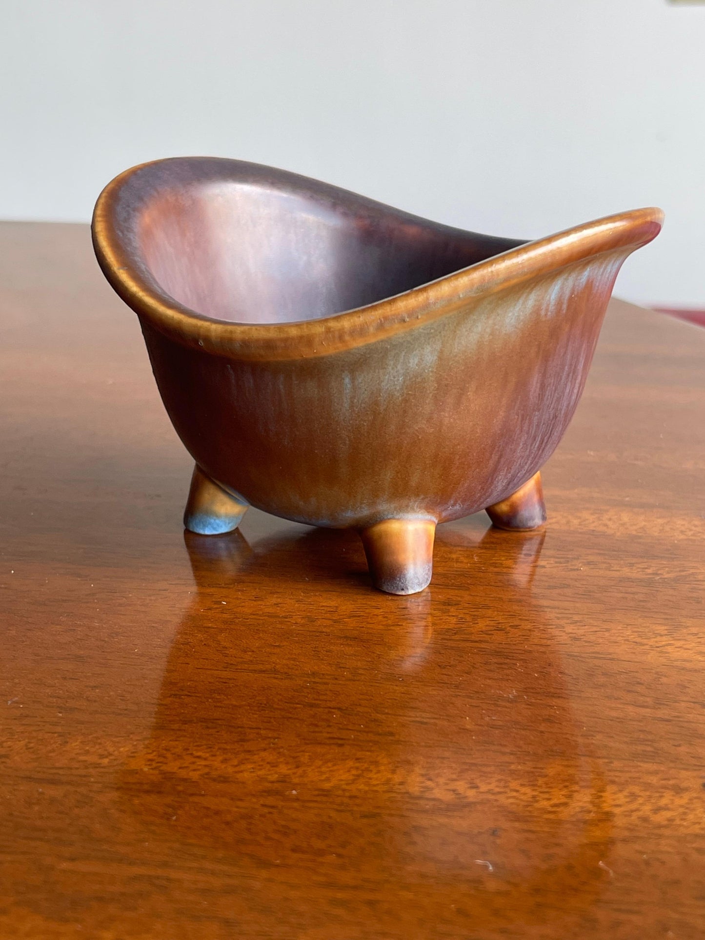 Frisman Vintage Gunnar Nylund for Rörstrand Rare Footed Bowl, Stoneware Ceramic Blue and Brown