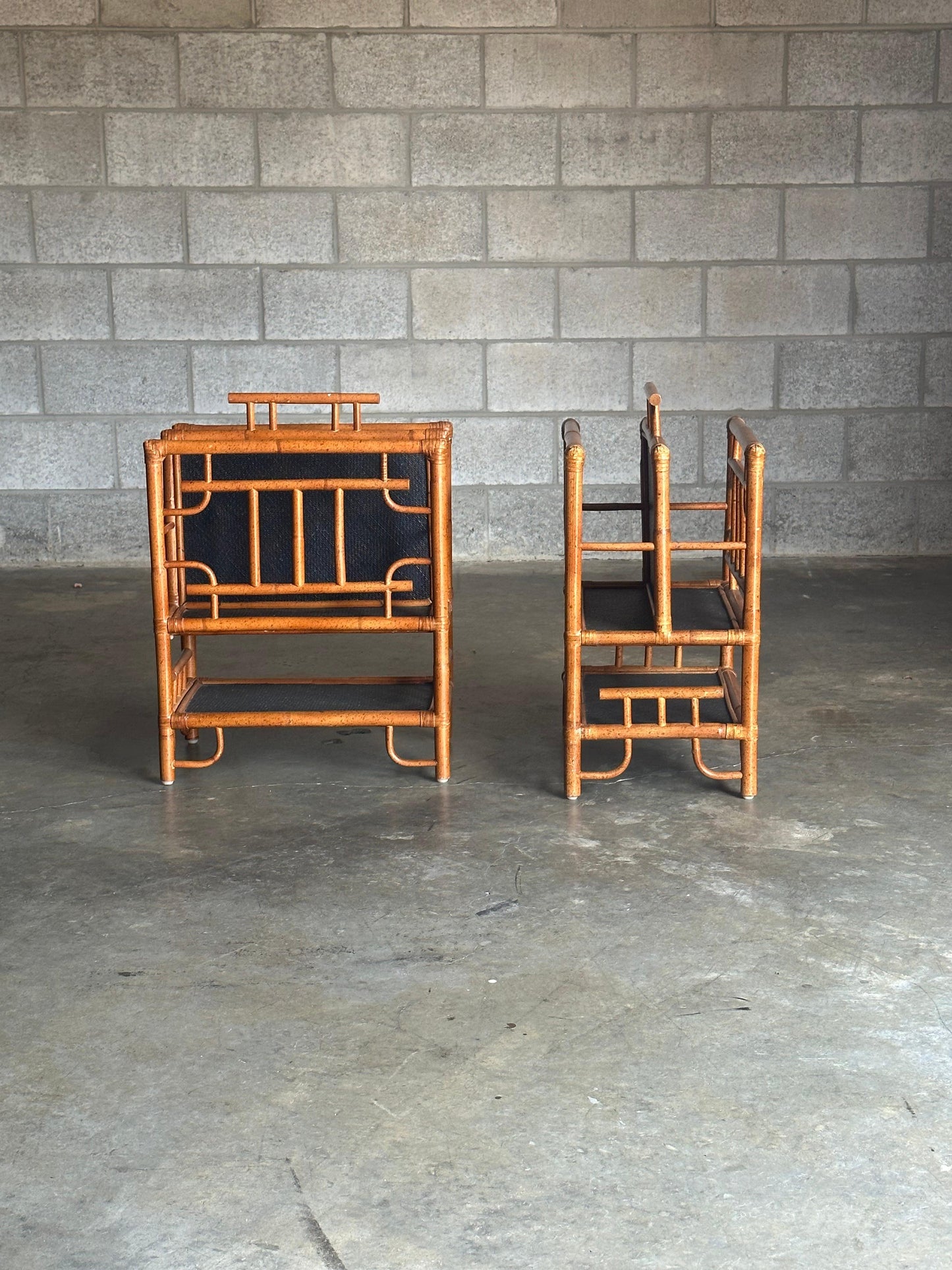 Frisman Vintage Vintage Pagoda British Colonial Style Bamboo and Cane Magazine Racks- a Pair