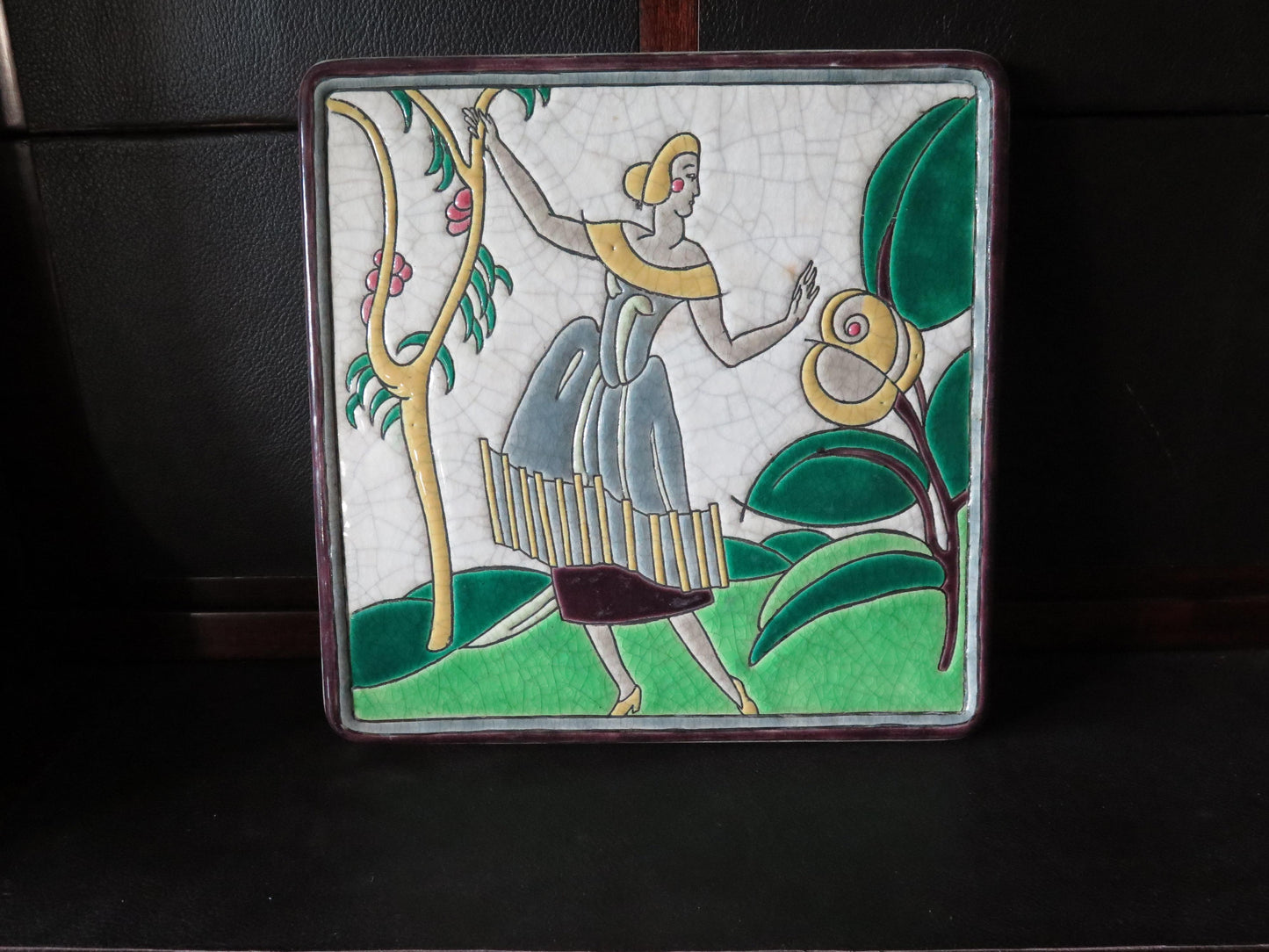 Frisman Vintage Ceramic Charger or Wall Plaque By Primavera Longwy France 1920's