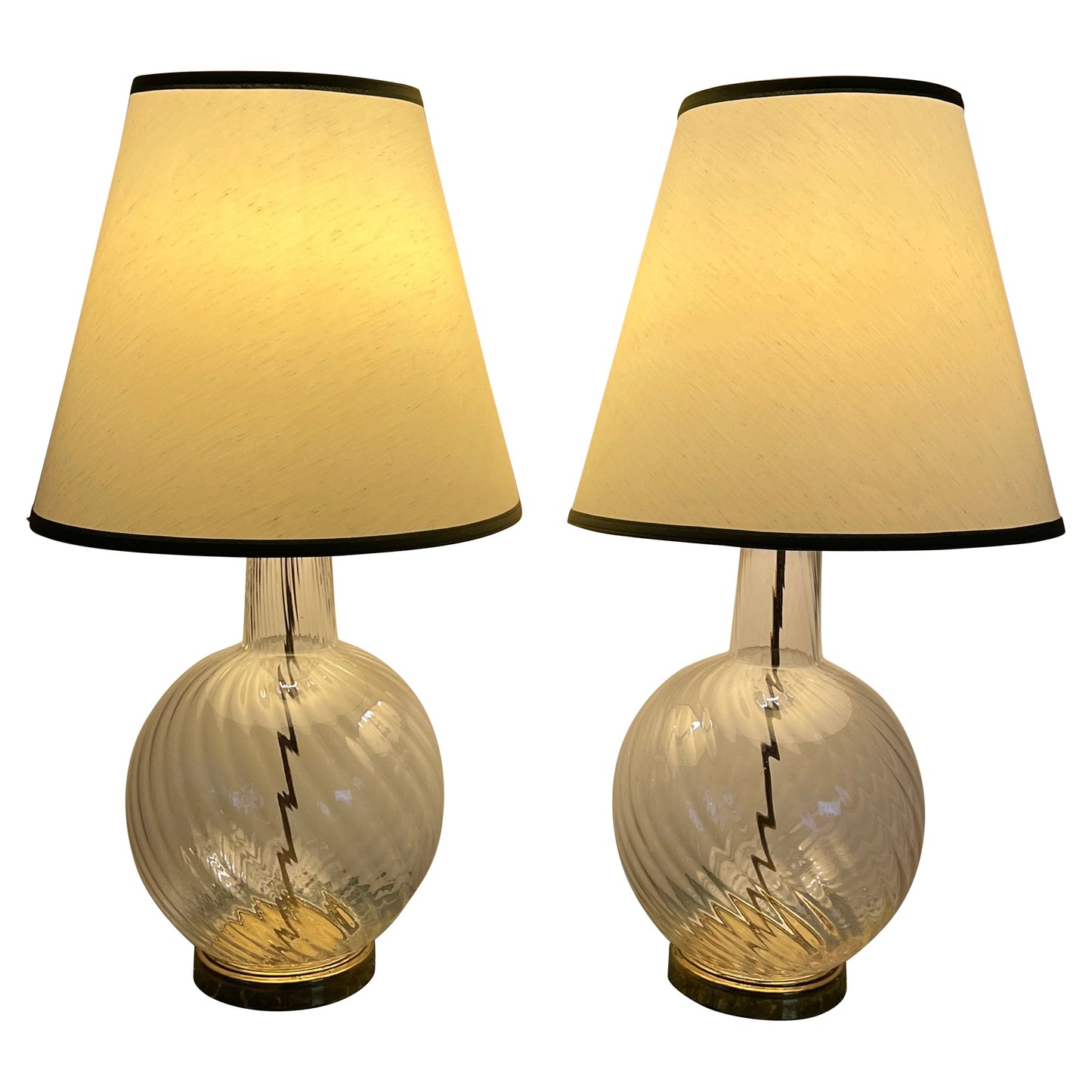 Frisman Vintage A Pair Of Clear Glass Lamps Murano 1960's