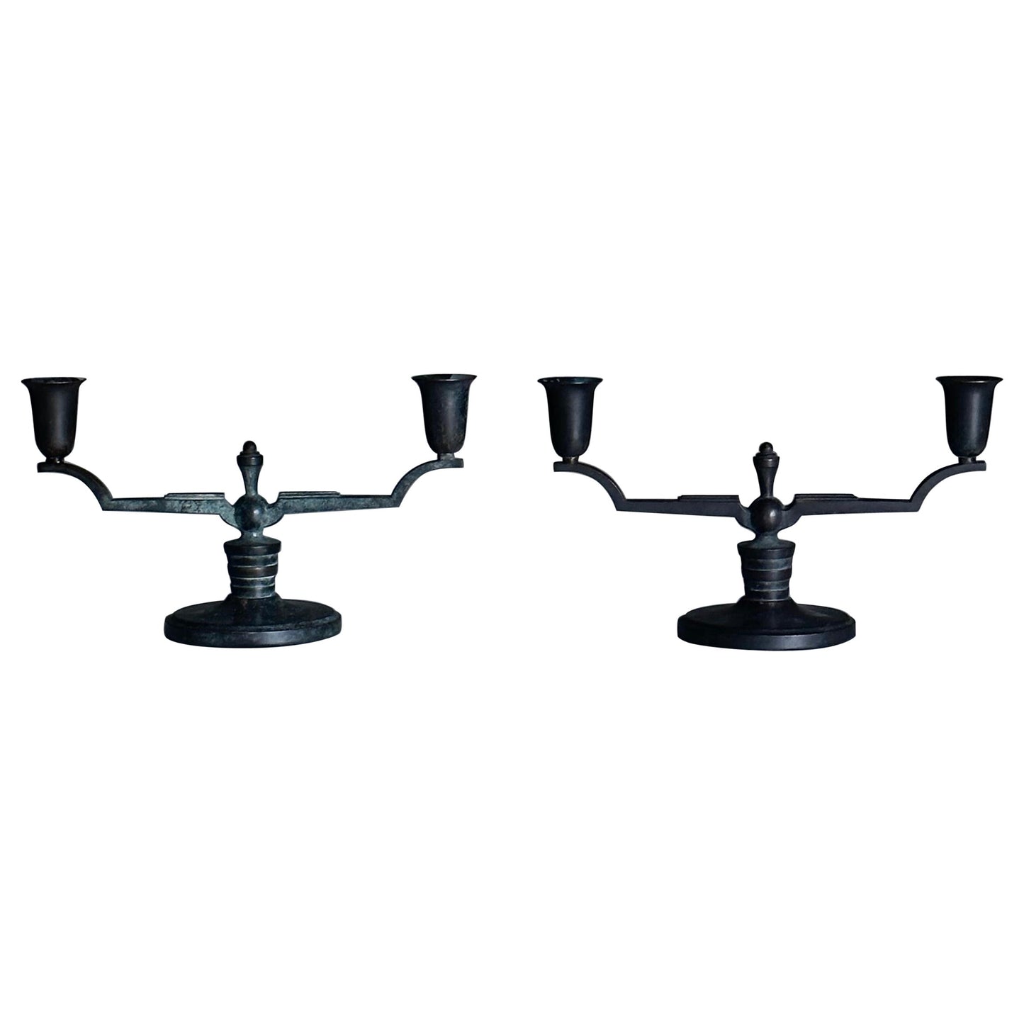 Frisman Vintage Bronze Candelabras by Nils Johan for äkta Brons Svensk Vara, a Pair