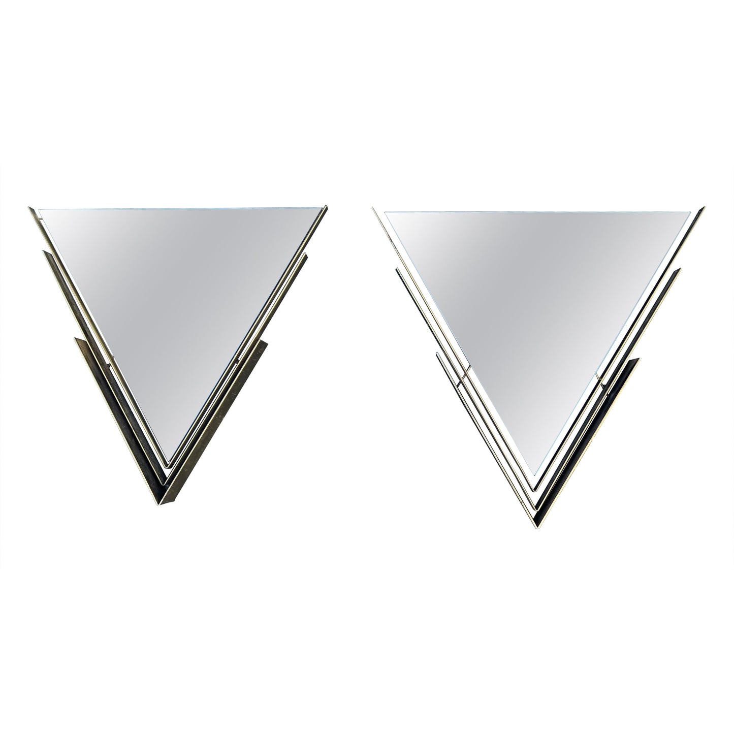Frisman Vintage A Pair Of Curtis Jere Triangular Brass Mirrors 1982