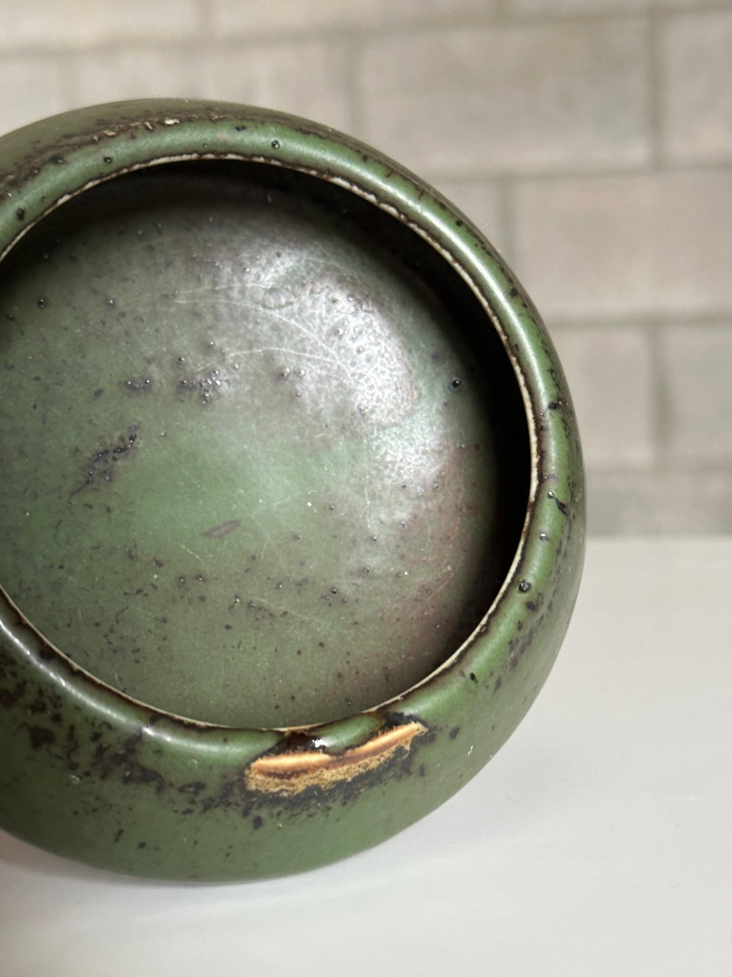 Frisman Vintage Carl Harry Stålhane for Rörstrand Atelje Mottled Green Ceramic Bowl/ Low Vase