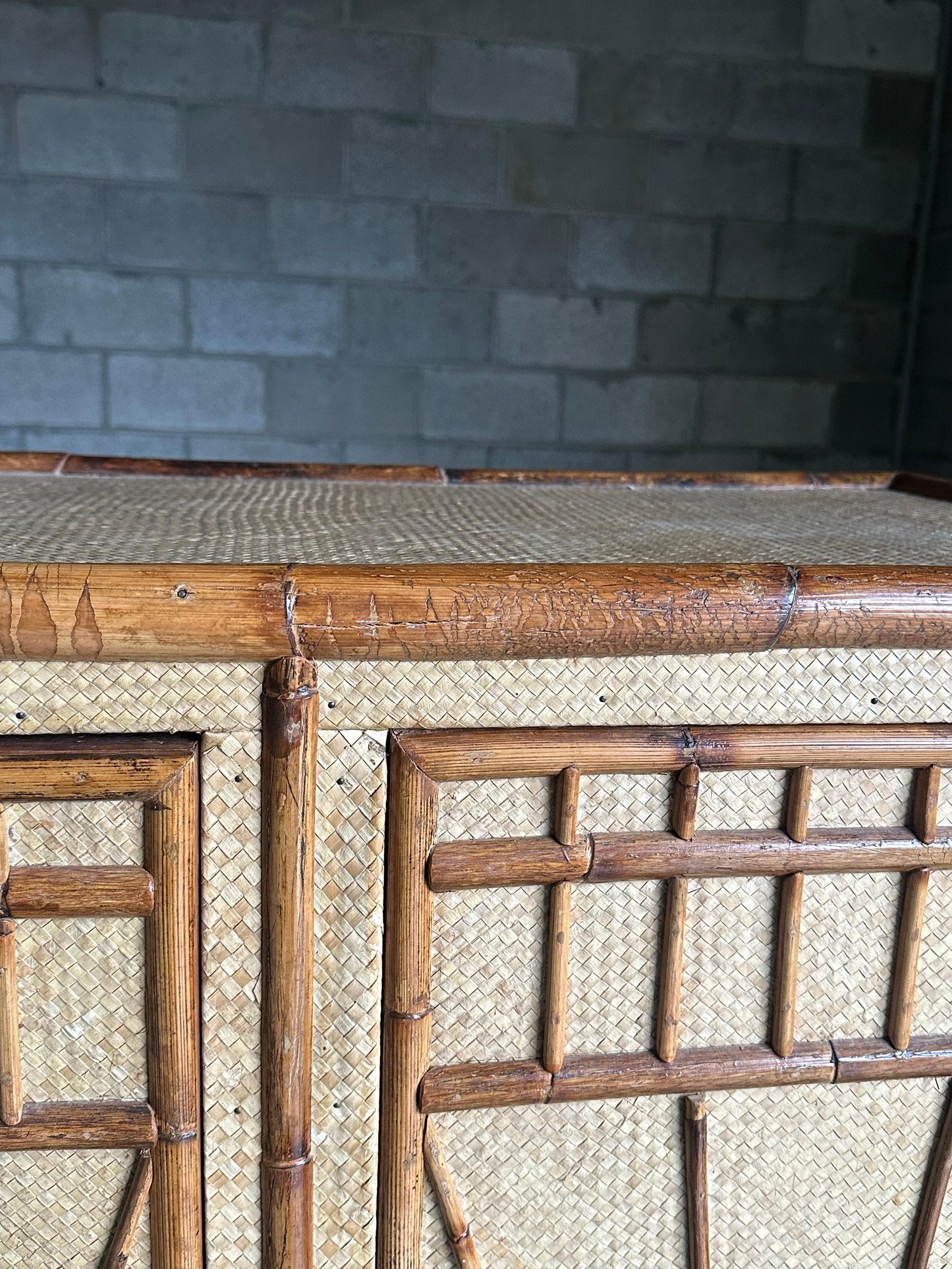 Frisman Vintage Vintage Bamboo and Grass Cloth Dresser / Armoire