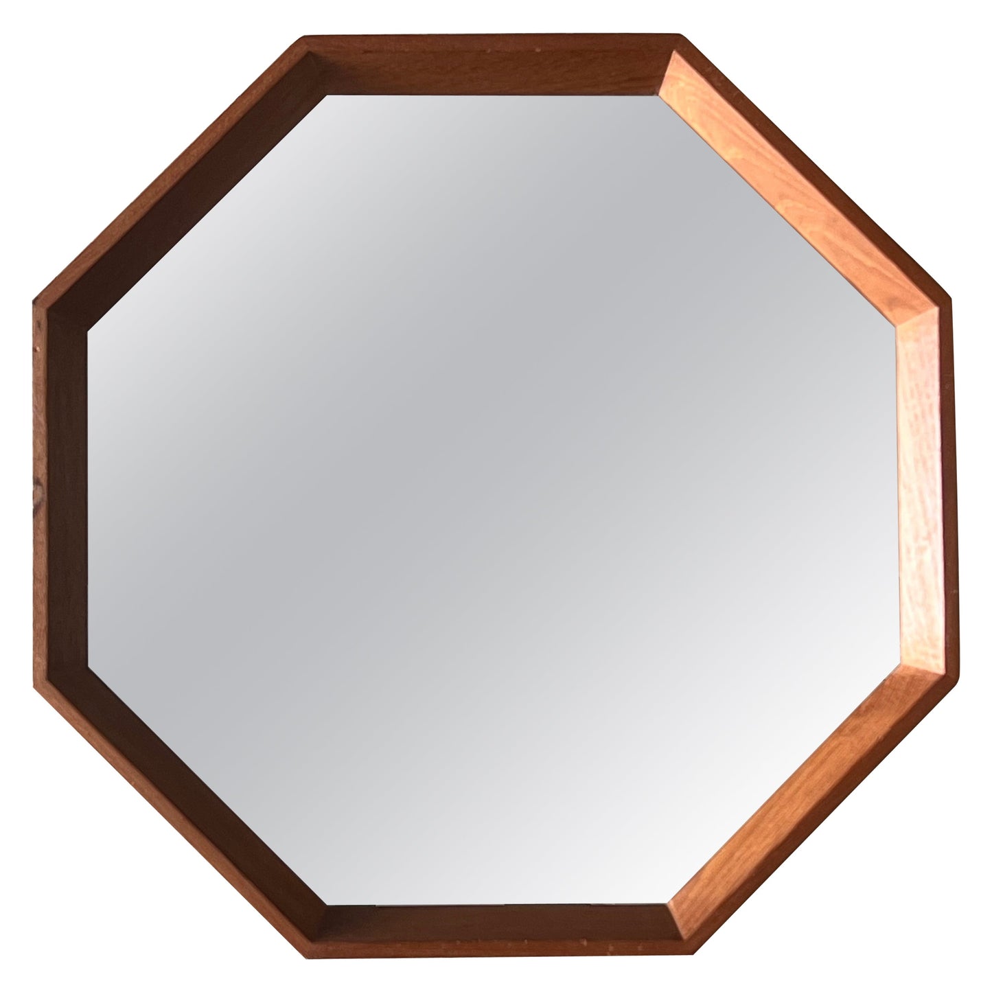 Frisman Vintage Scandinavian Modern Octagonal Mirror Spejle Denmark Ca' 1960's Teak