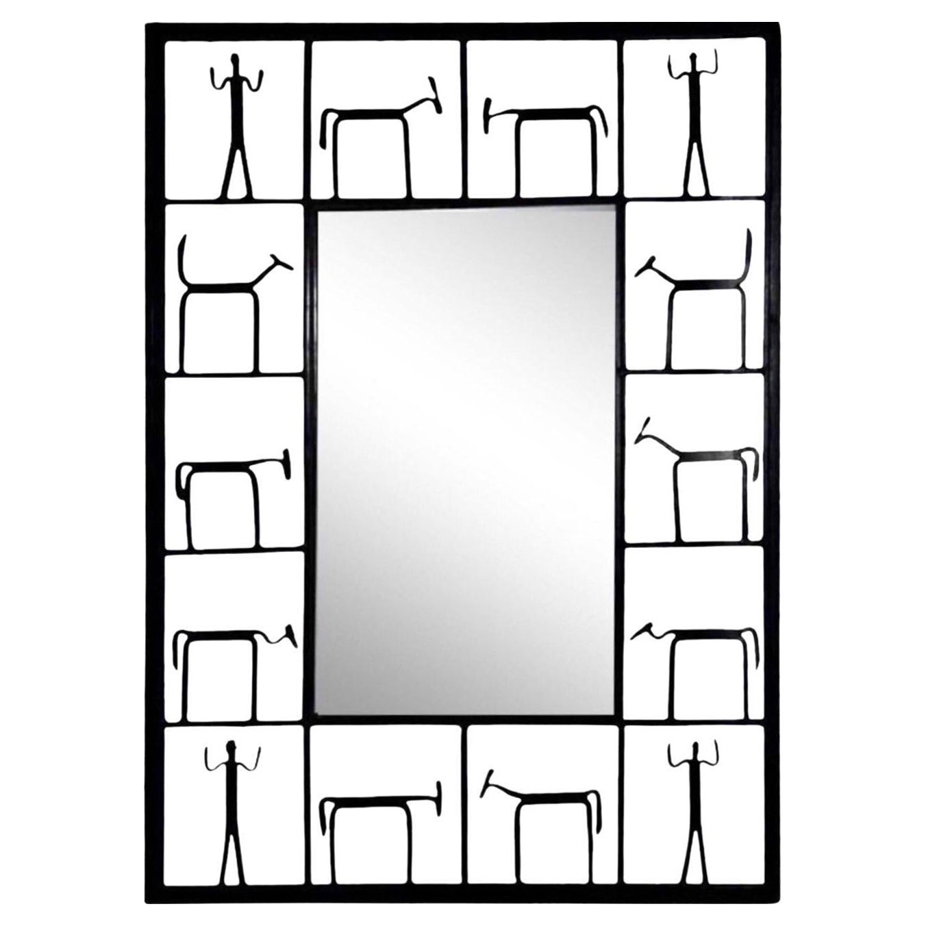 Frisman Vintage Exceptional Iconic 1950s Frederick Weinberg Wrought Iron Brutalist Wall Mirror