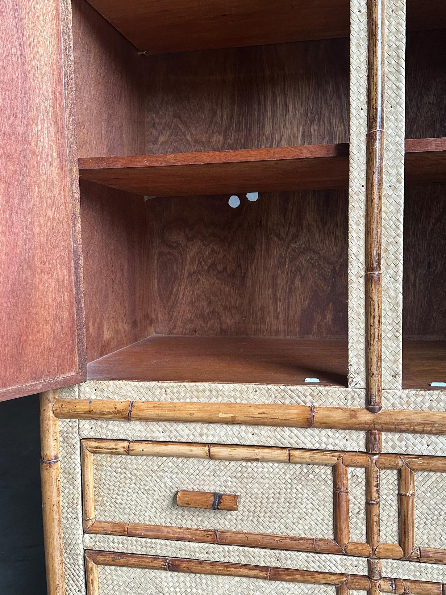 Frisman Vintage Vintage Bamboo and Grass Cloth Dresser / Armoire