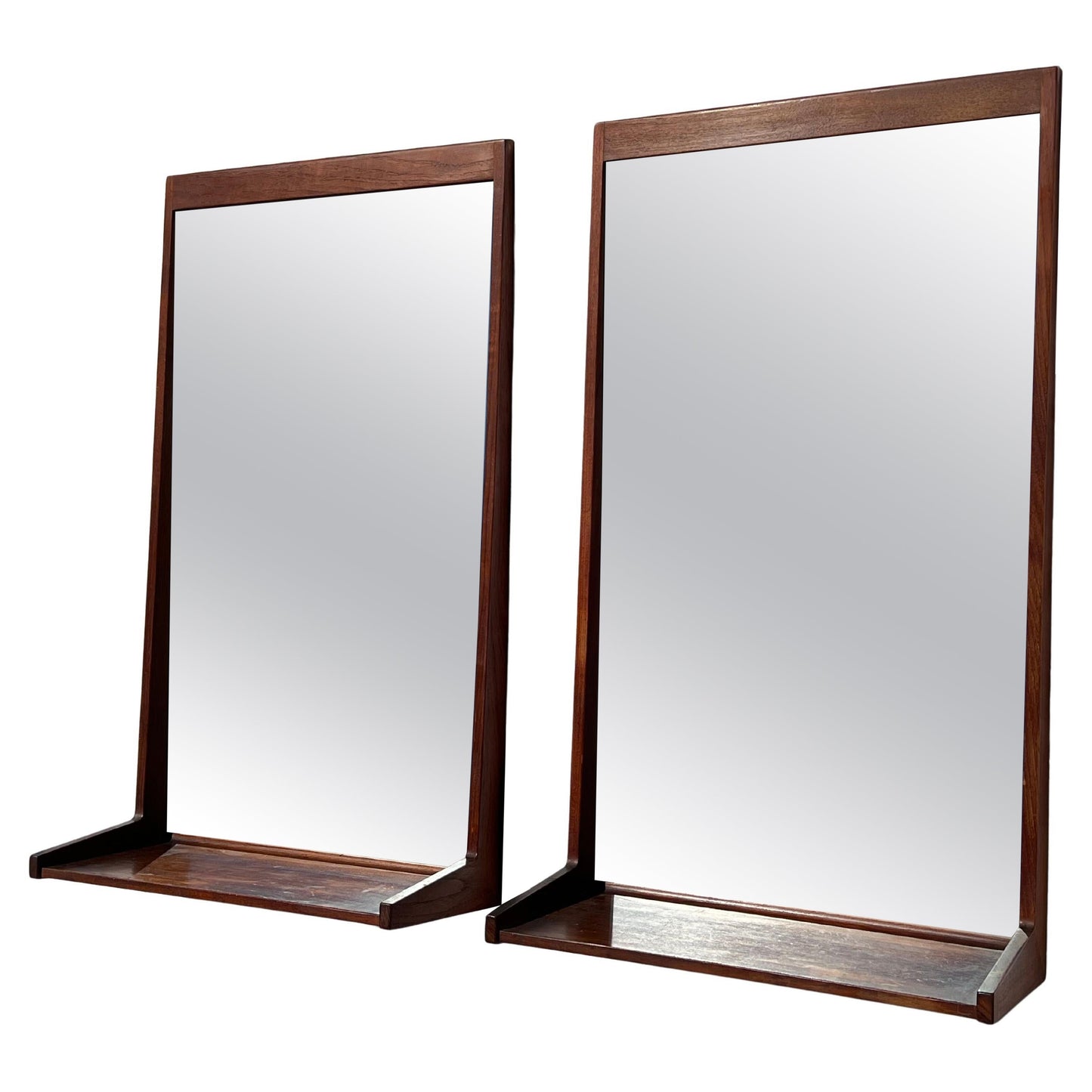Frisman Vintage A Pair Of Teak Danish Mirrors With Shelves Aksel Kjersgaard 1960's