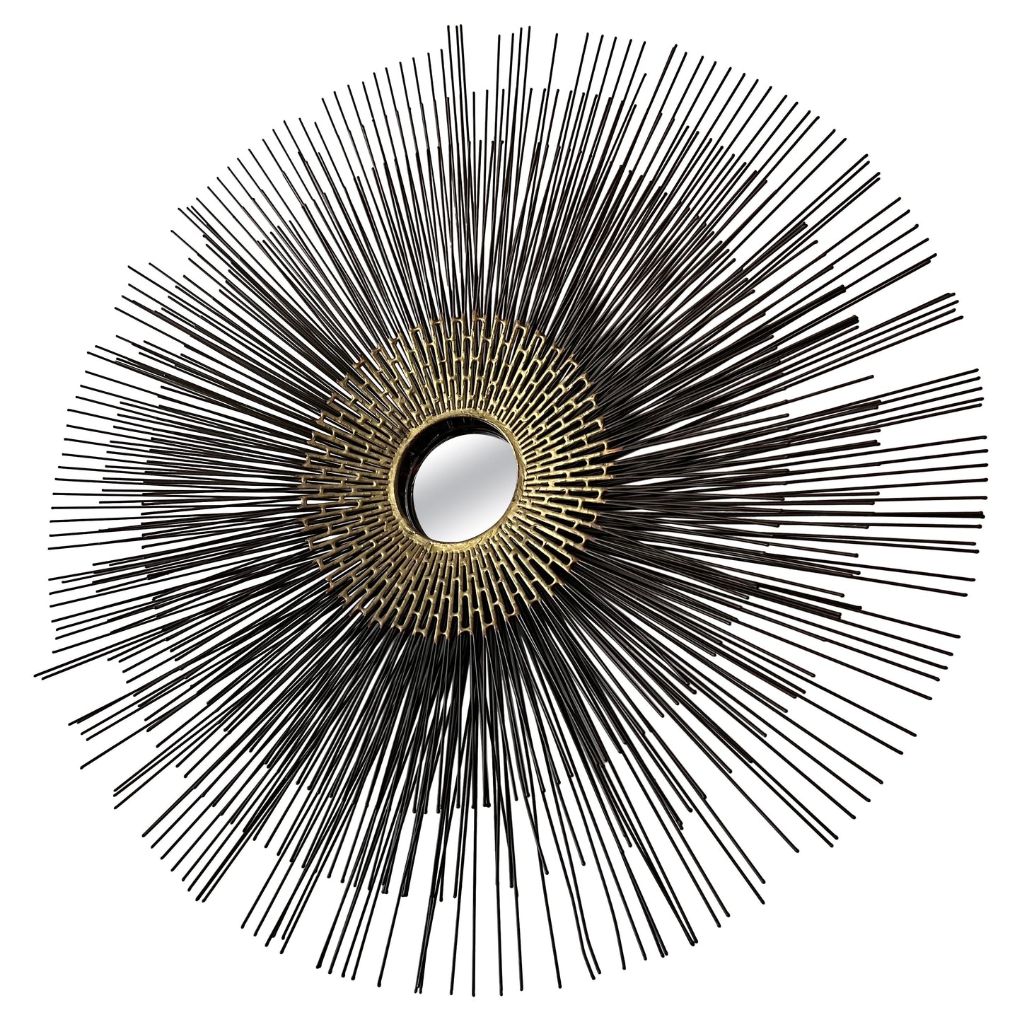 Frisman Vintage Brutalist Sunburst Wall Sculpture Mirror by William Friedle, 1970s