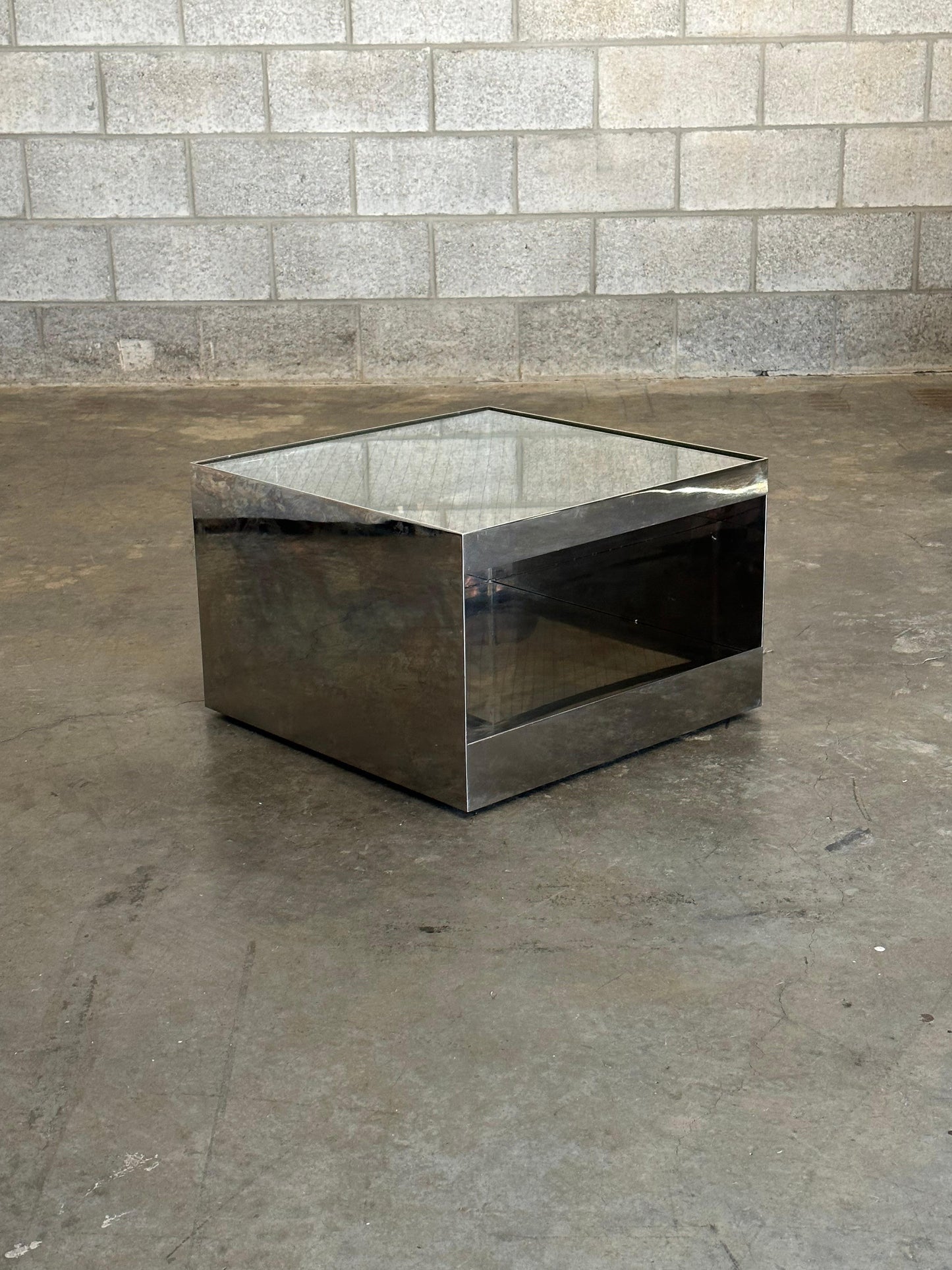 Frisman Vintage Joe D'Urso Safety Wire Glass Side Table for Knoll, Model 6022t