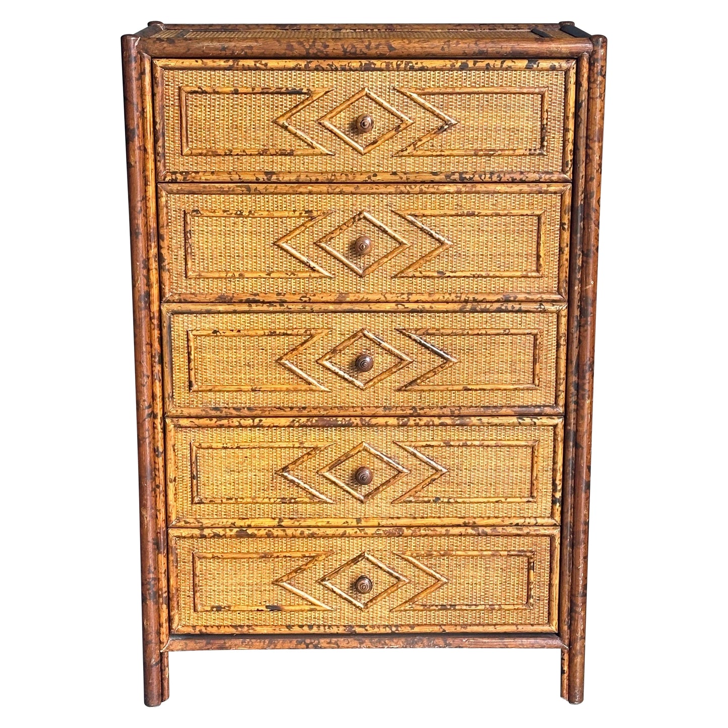 Frisman Vintage Vintage British Colonial Style Bamboo and Rattan Tall Chest