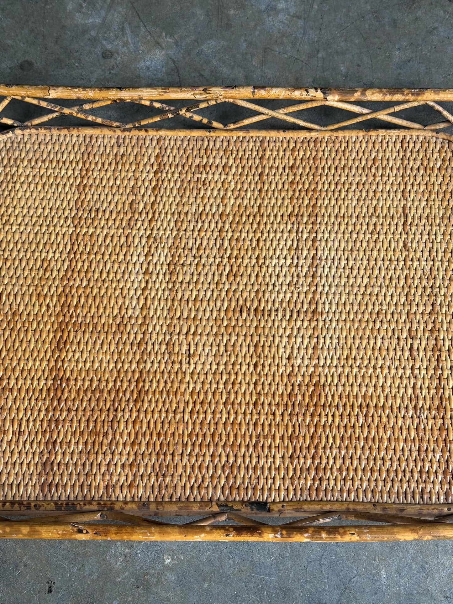 Frisman Vintage Burnt Bamboo and Cane Serving Tray