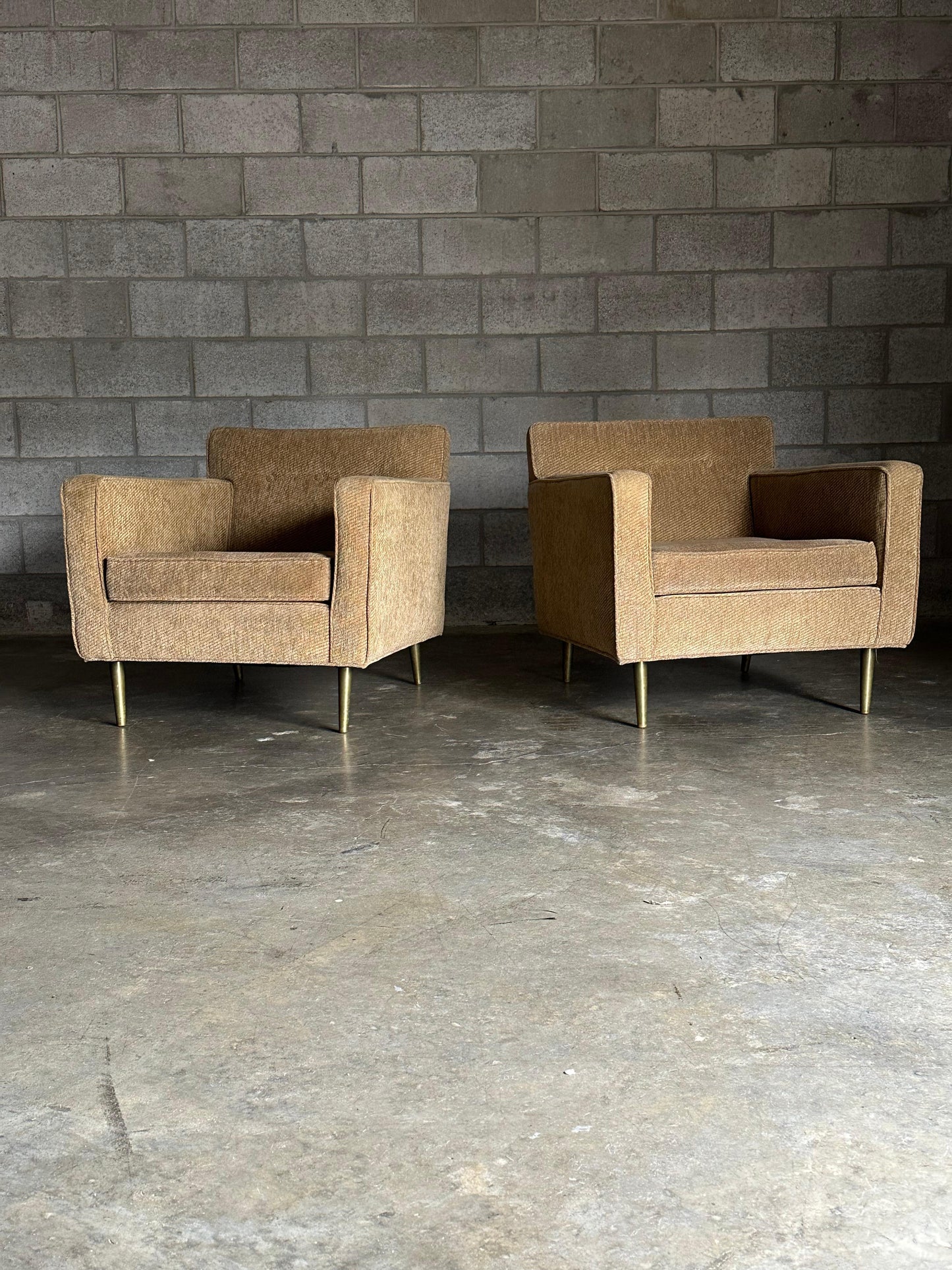 Frisman Vintage Edward Wormley for Dunbar Brass Leg Lounge Chairs and Ottoman