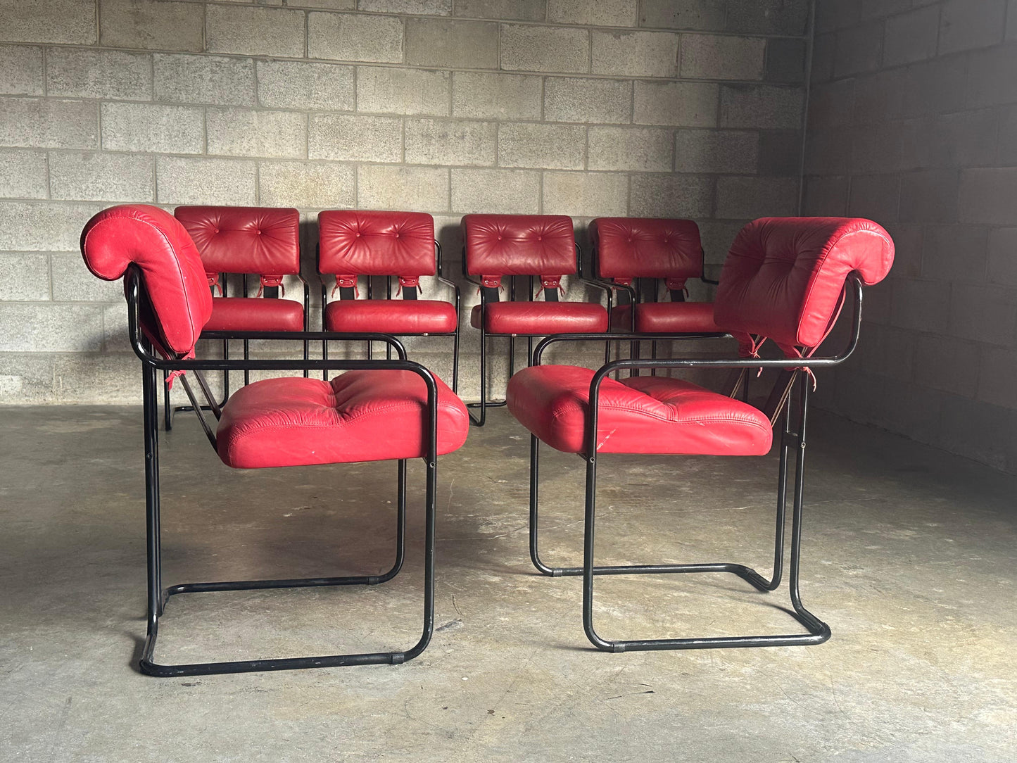 Frisman Vintage Tucroma Chairs by Guido Faleschini for I4 Mariani, Red Leather- Set of 6
