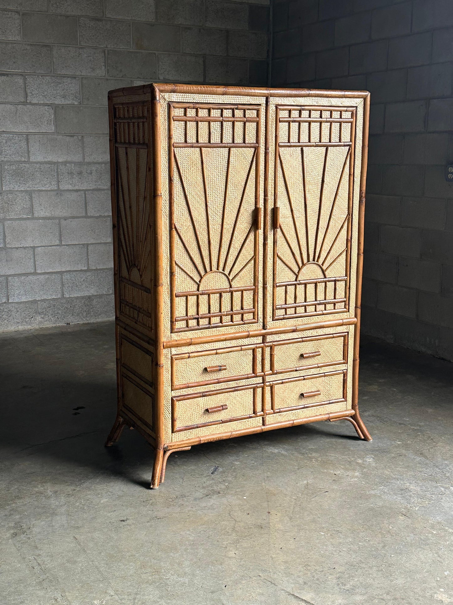 Frisman Vintage Vintage Bamboo and Grass Cloth Dresser / Armoire