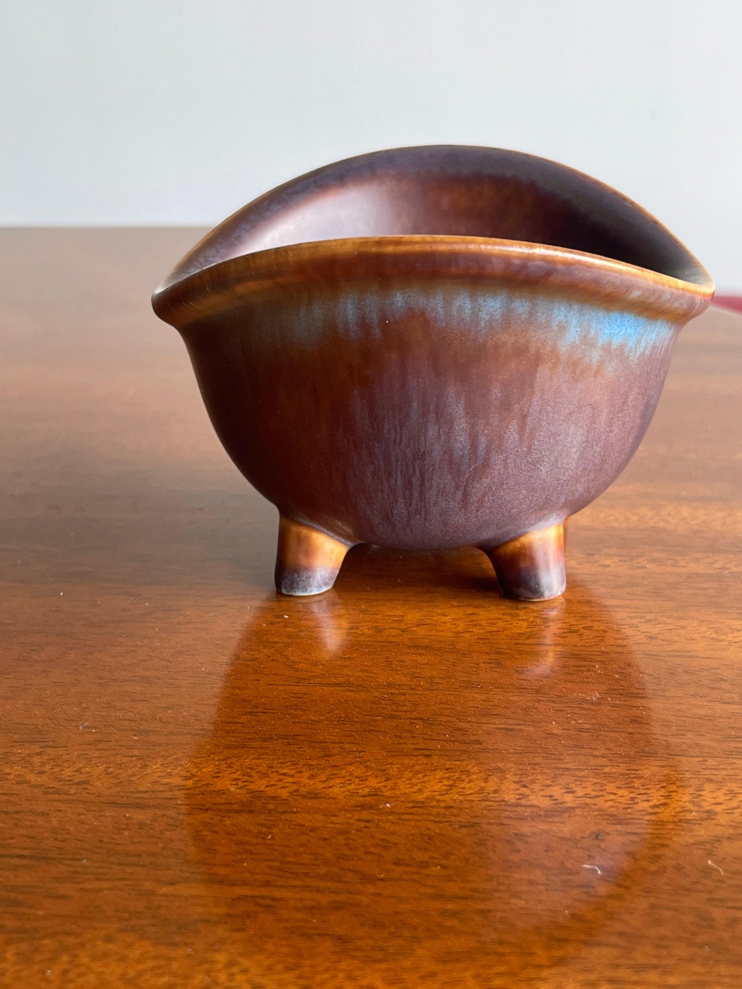 Frisman Vintage Gunnar Nylund for Rörstrand Rare Footed Bowl, Stoneware Ceramic Blue and Brown