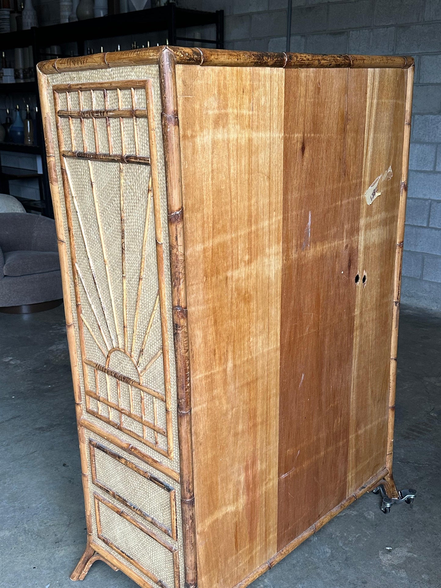 Frisman Vintage Vintage Bamboo and Grass Cloth Dresser / Armoire