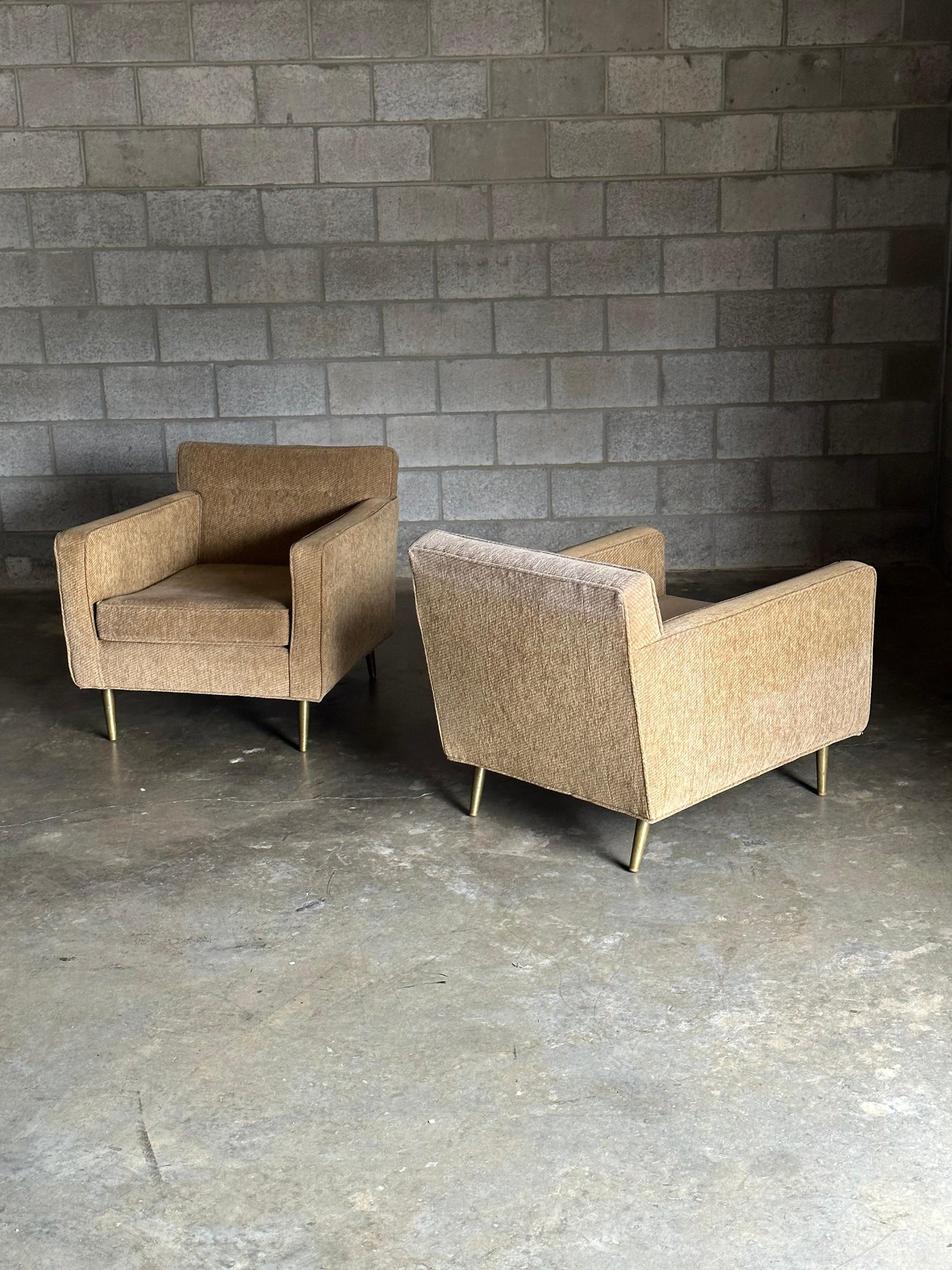 Frisman Vintage Edward Wormley for Dunbar Brass Leg Lounge Chairs and Ottoman