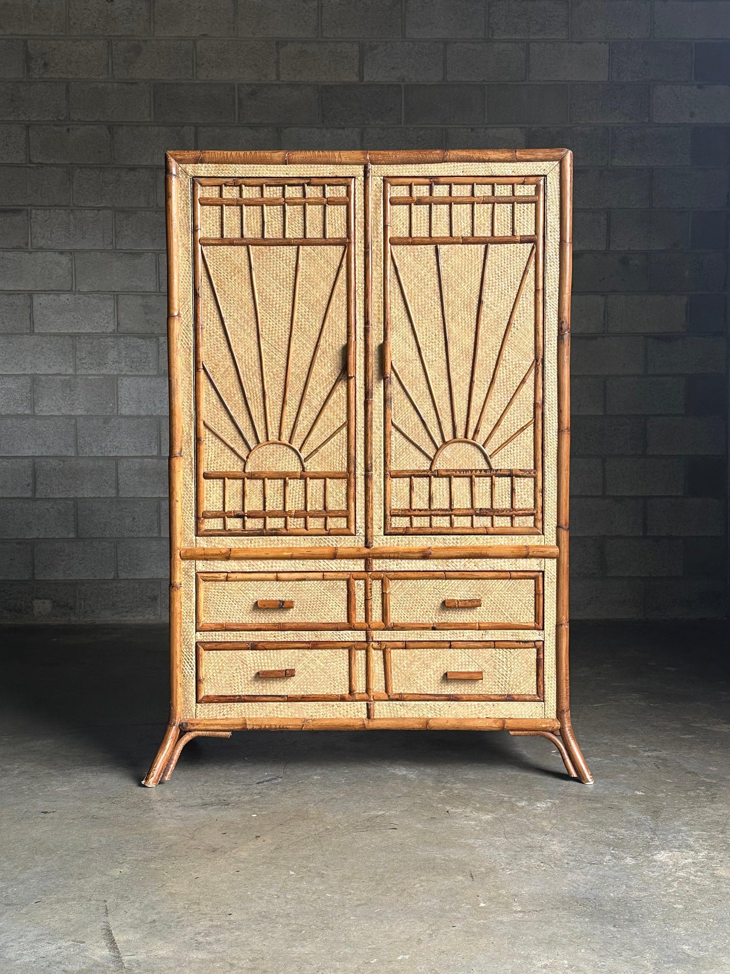 Frisman Vintage Vintage Bamboo and Grass Cloth Dresser / Armoire