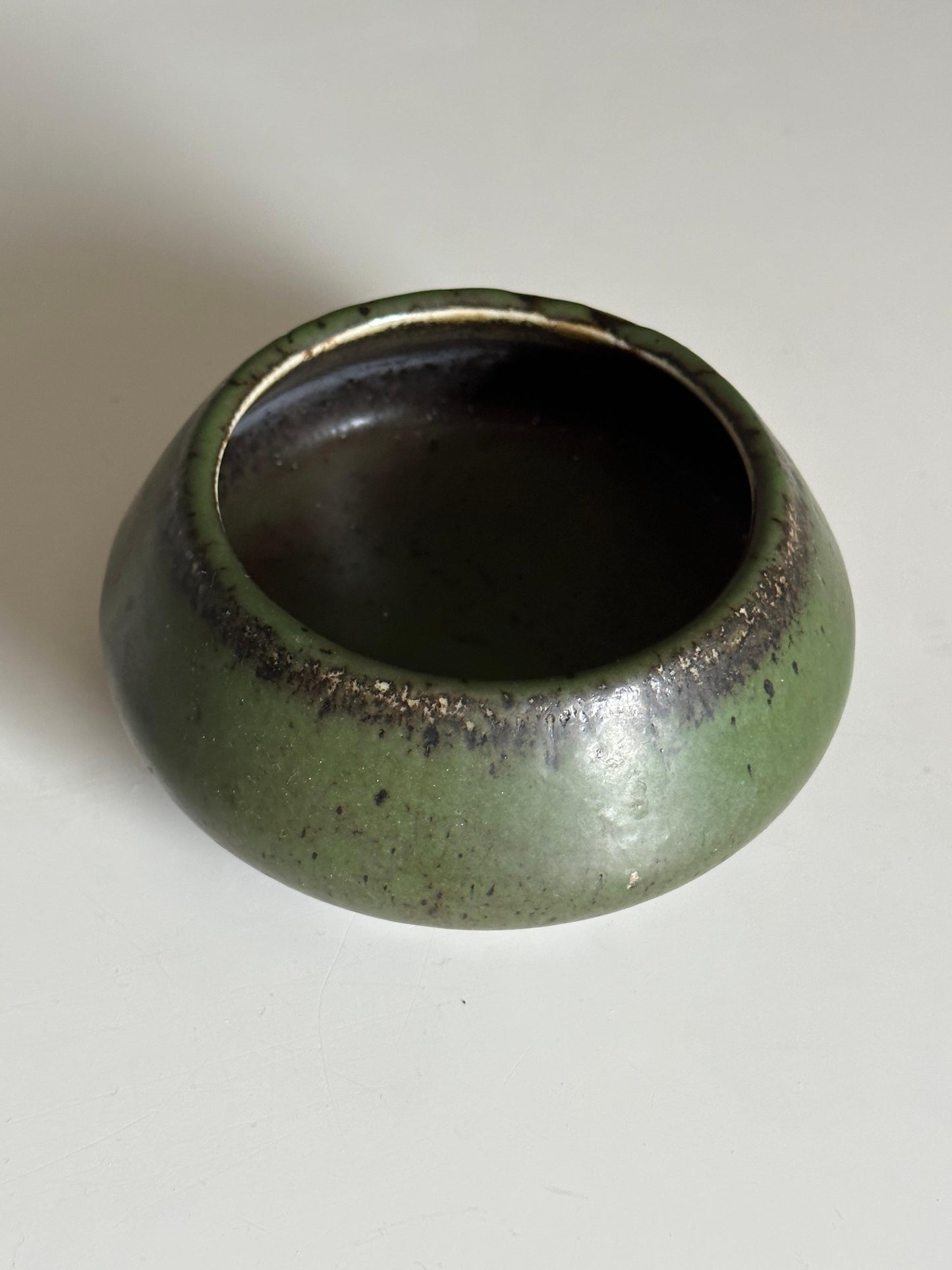 Frisman Vintage Carl Harry Stålhane for Rörstrand Atelje Mottled Green Ceramic Bowl/ Low Vase
