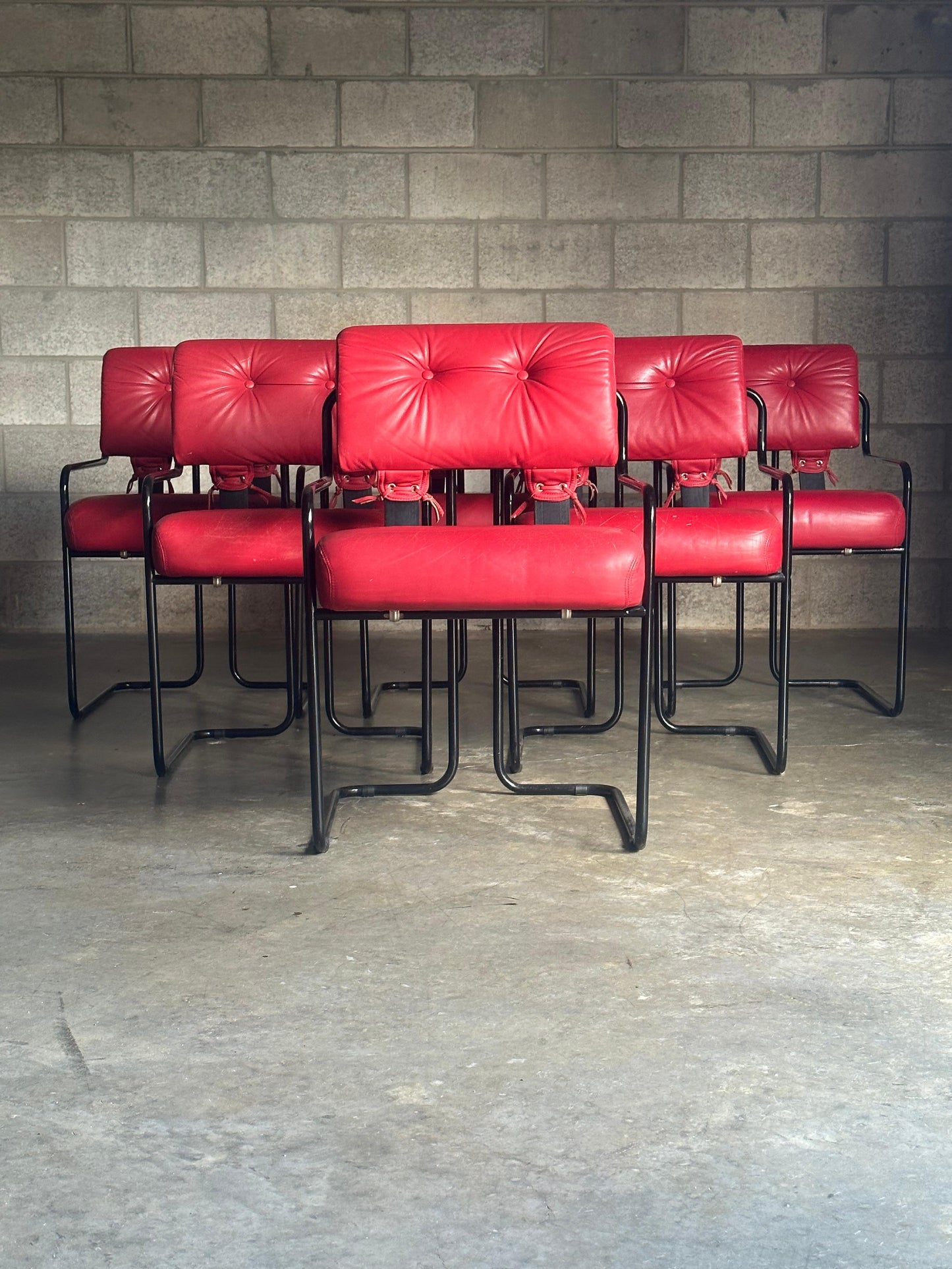 Frisman Vintage Tucroma Chairs by Guido Faleschini for I4 Mariani, Red Leather- Set of 6