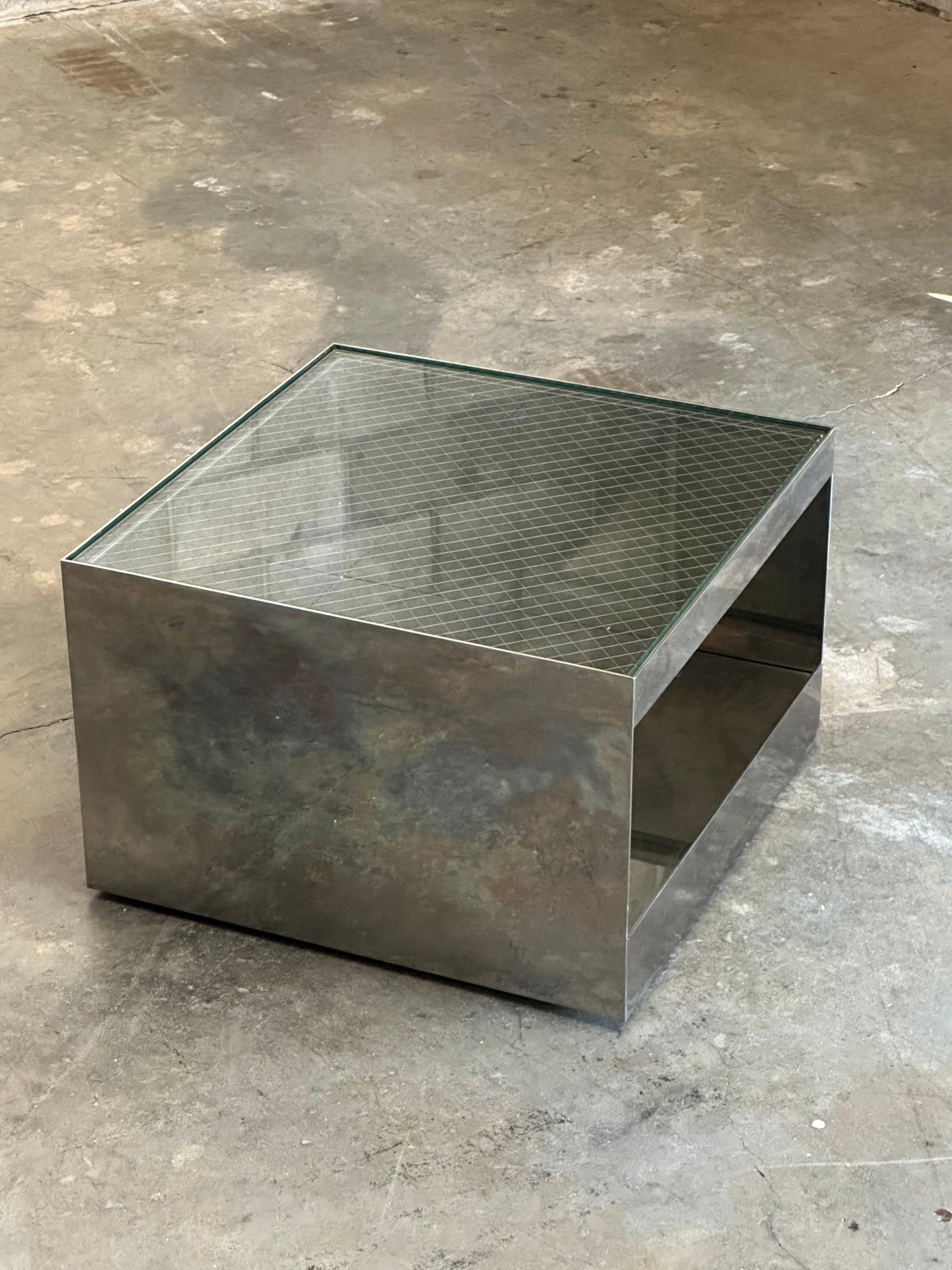 Frisman Vintage Joe D'Urso Safety Wire Glass Side Table for Knoll, Model 6022t