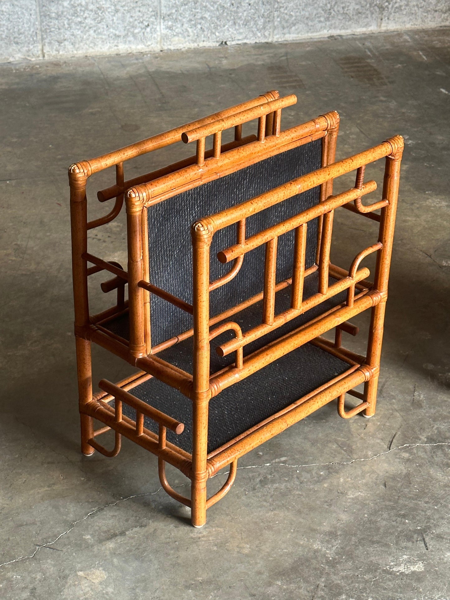 Frisman Vintage Vintage Pagoda British Colonial Style Bamboo and Cane Magazine Racks- a Pair